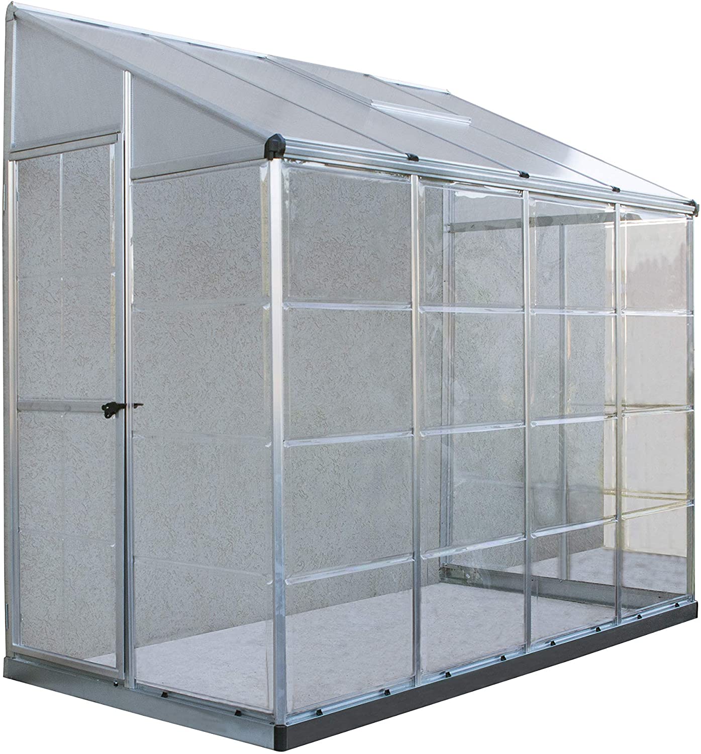 8' x 4' Lean-To Greenhouse - Silver Frame & Clear Polycarbonate Panels - Image 3