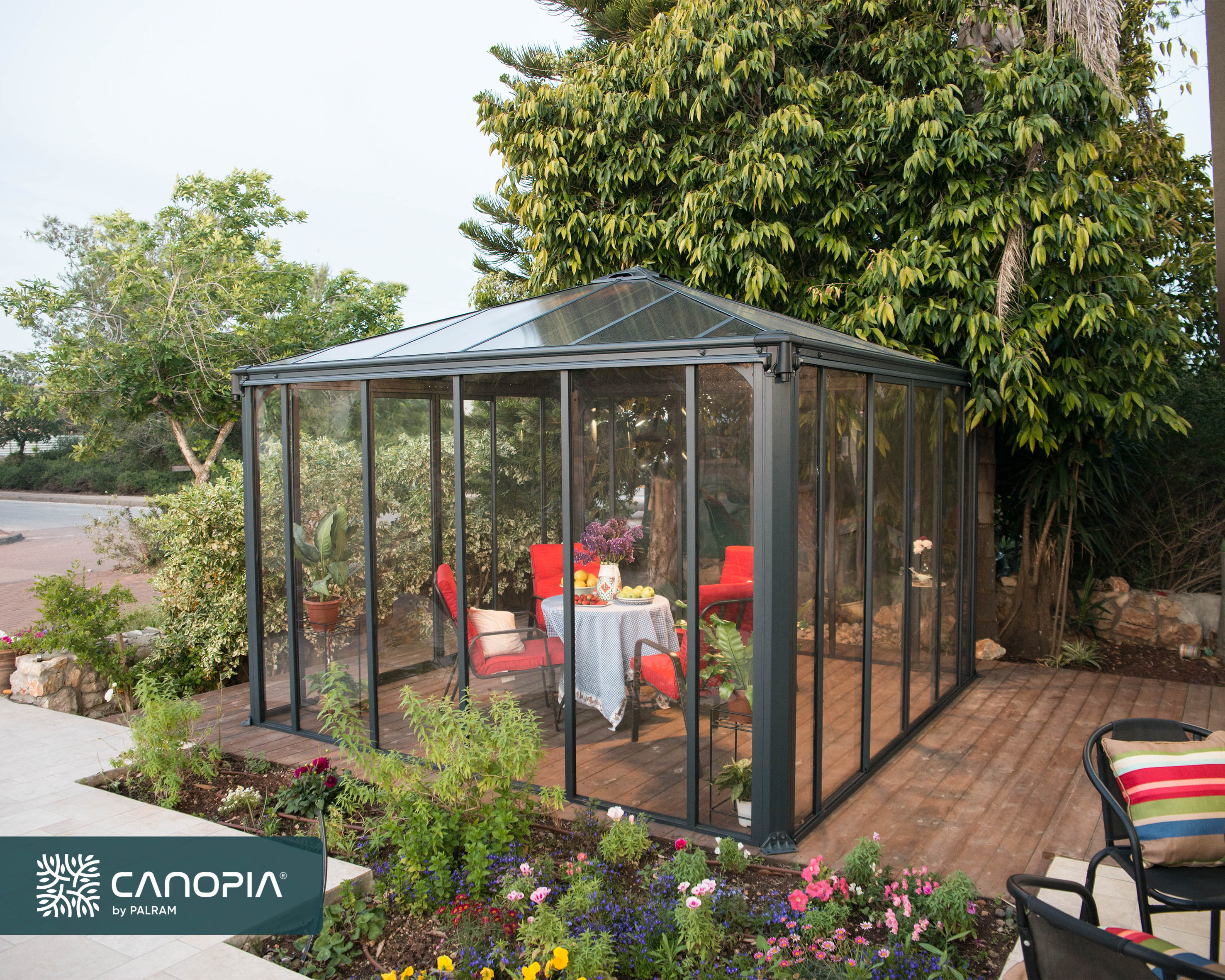 Ledro 3.6m x 3.6m Enclosed Gazebo Kit - Grey Structure & Hybrid Panels - Image 10