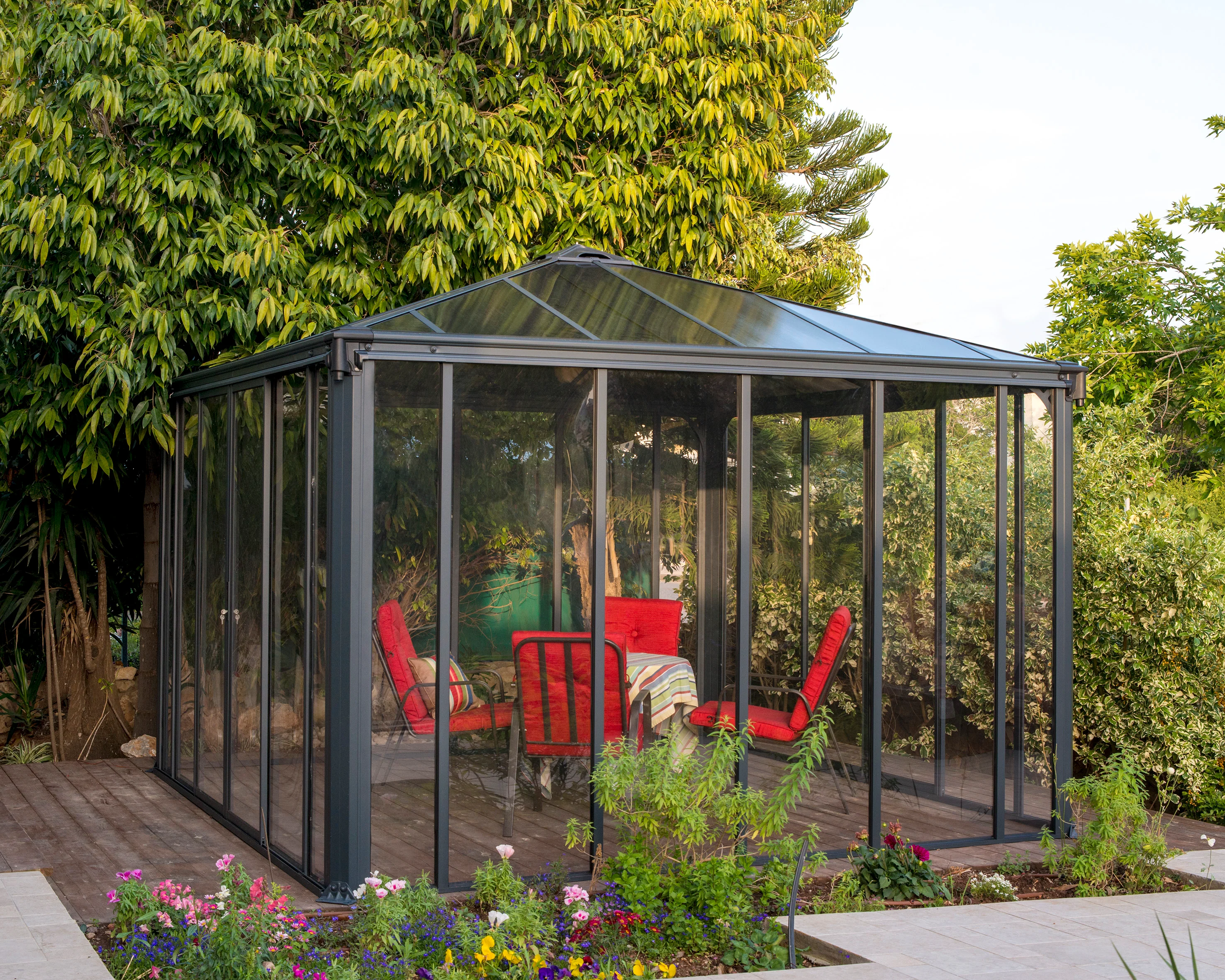 Ledro 3.6m x 3.6m Enclosed Gazebo Kit - Grey Structure & Hybrid Panels - Image 6