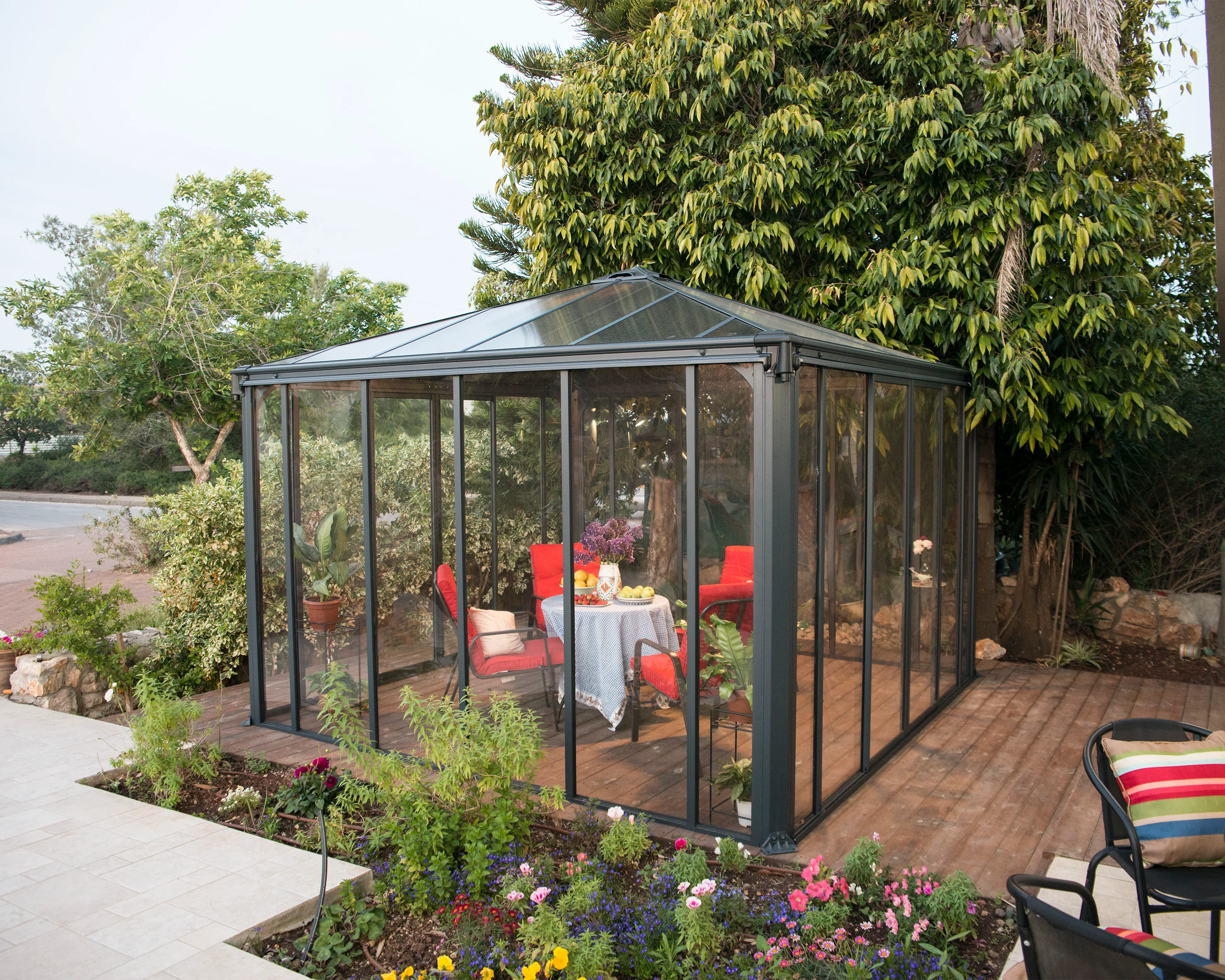 Ledro 3.6m x 3.6m Enclosed Gazebo Kit - Grey Structure & Hybrid Panels - Image 7