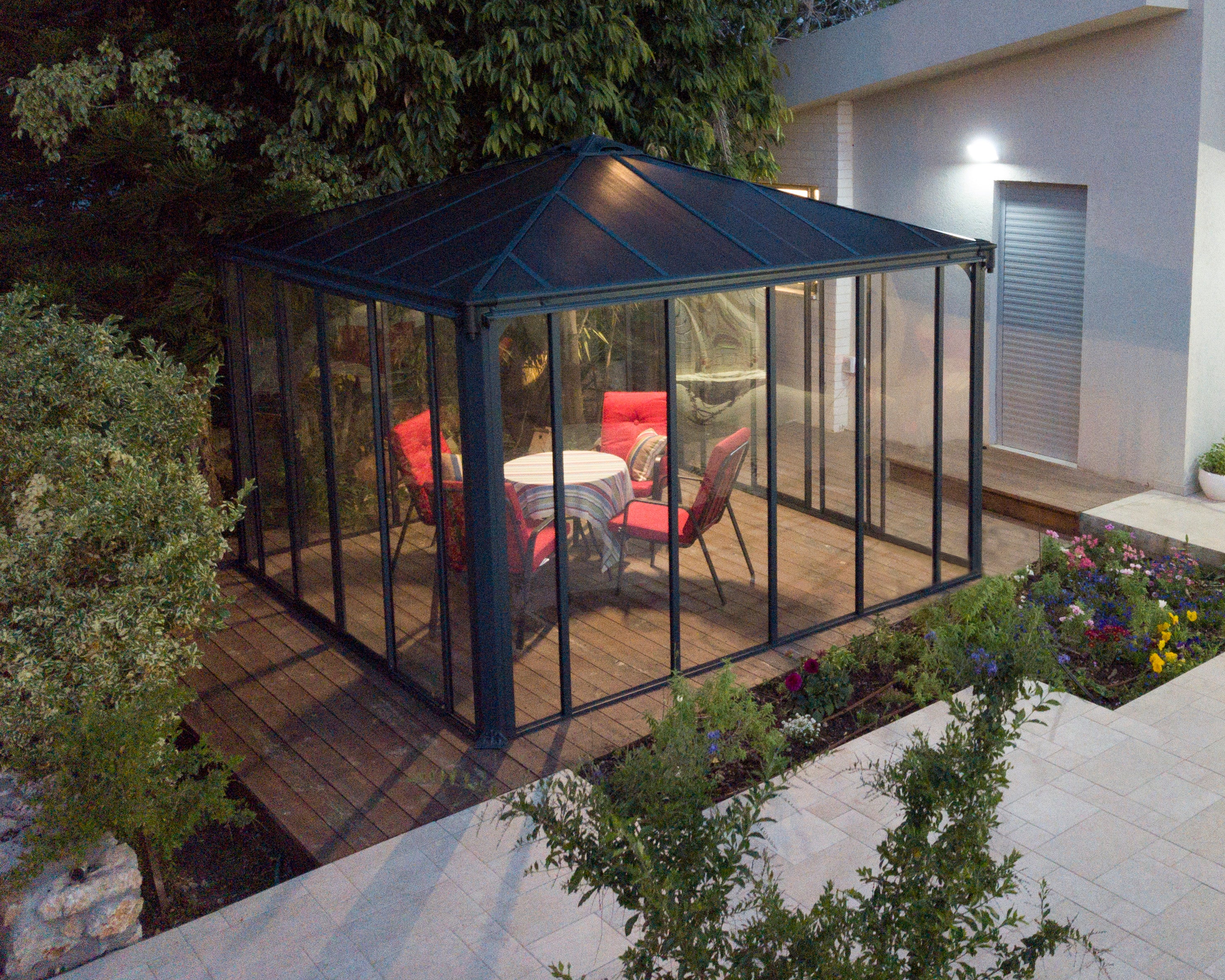 Ledro 3.6m x 3.6m Enclosed Gazebo Kit - Grey Structure & Hybrid Panels - Image 8