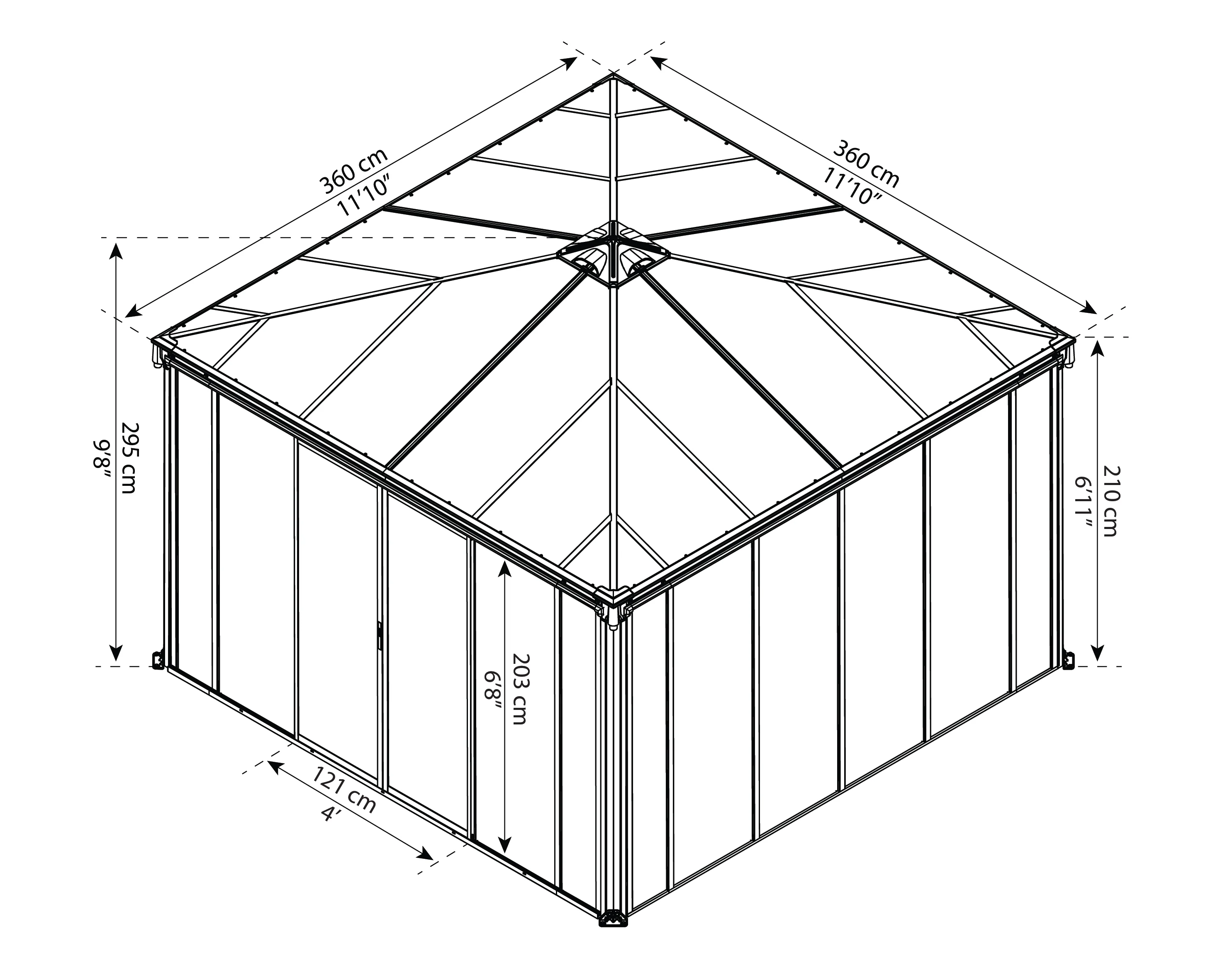 Ledro 3.6m x 3.6m Enclosed Gazebo Kit - Grey Structure & Hybrid Panels - Image 9