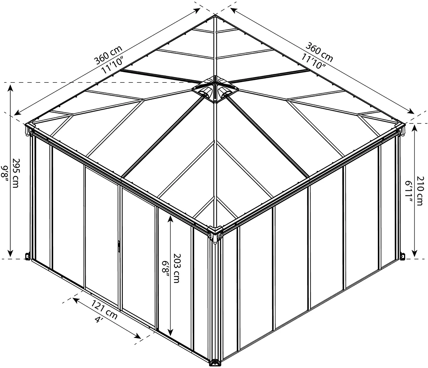 Ledro 3.6m x 3.6m Enclosed Gazebo Kit - Grey Structure & Hybrid Panels - Image 4