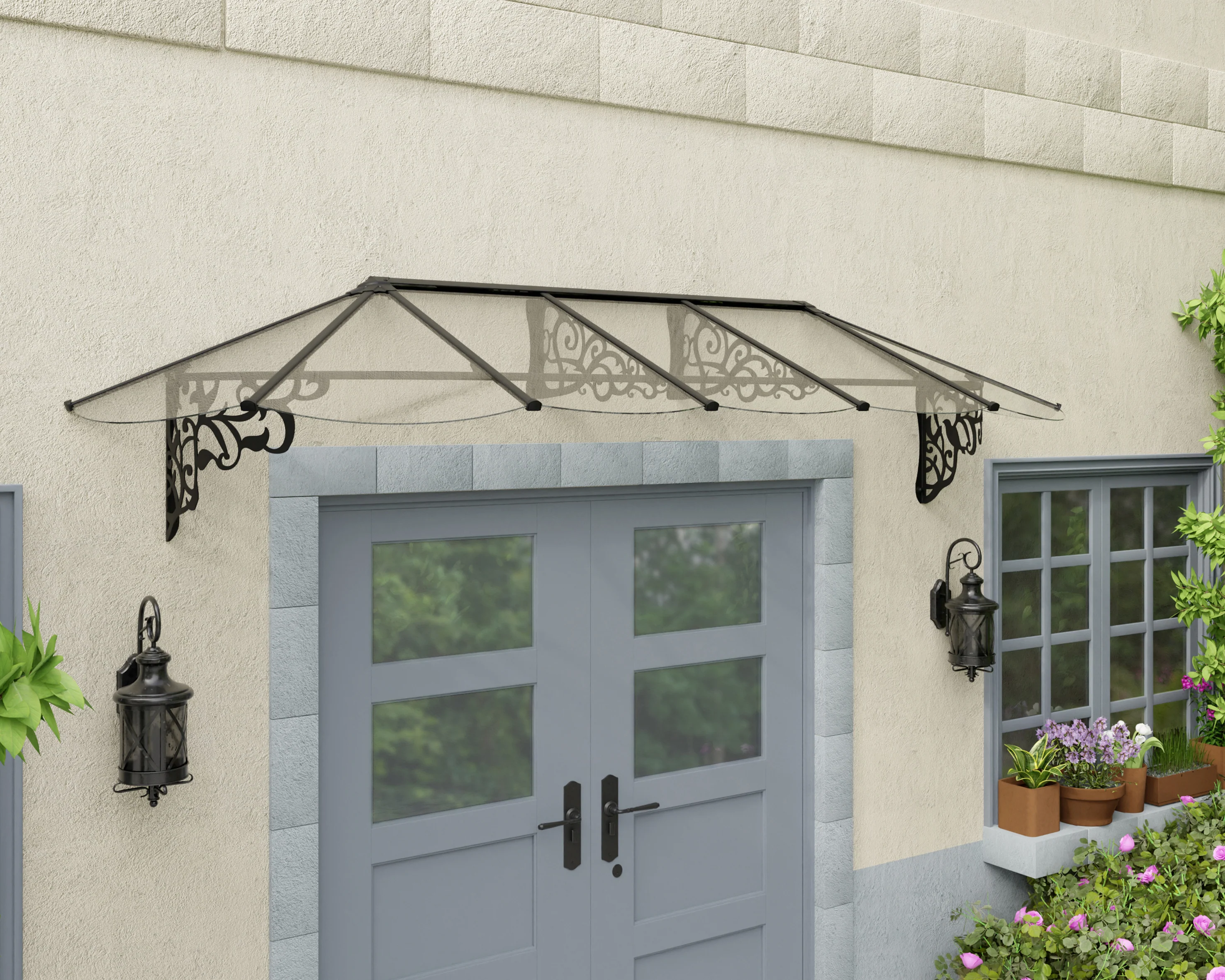 Lily 3.2m x 0.9m Door Canopy - Black Frame & Clear Polycarbonate - Image 5