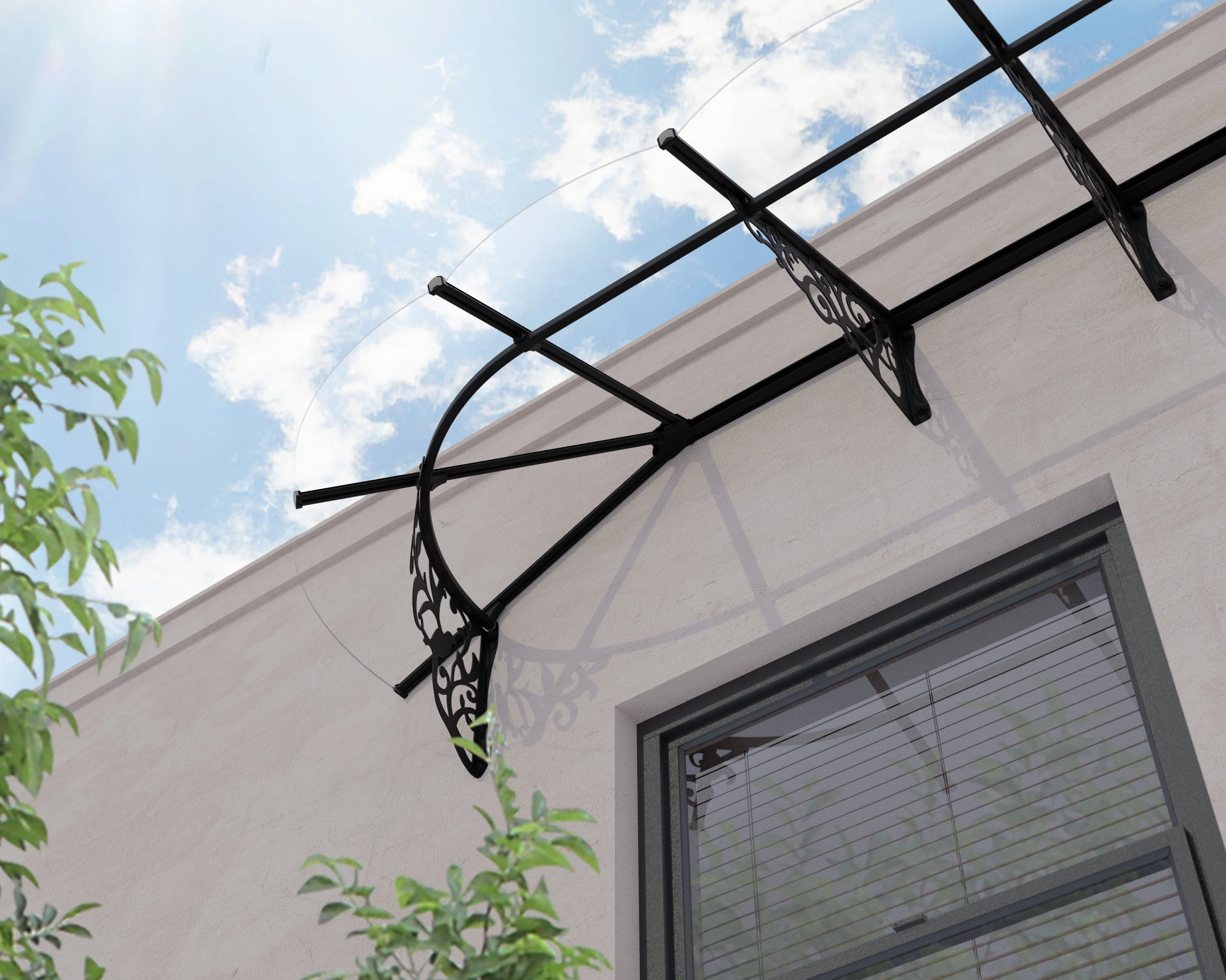 Lily 3.7m x 0.9m Door Canopy - Black Frame & Clear Polycarbonate - Image 3