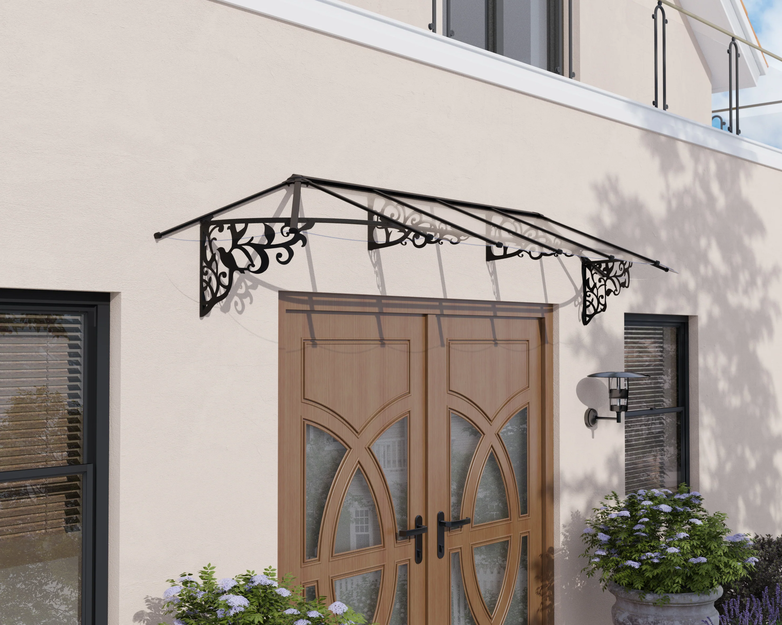 Lily 3.7m x 0.9m Door Canopy - Black Frame & Clear Polycarbonate - Image 4