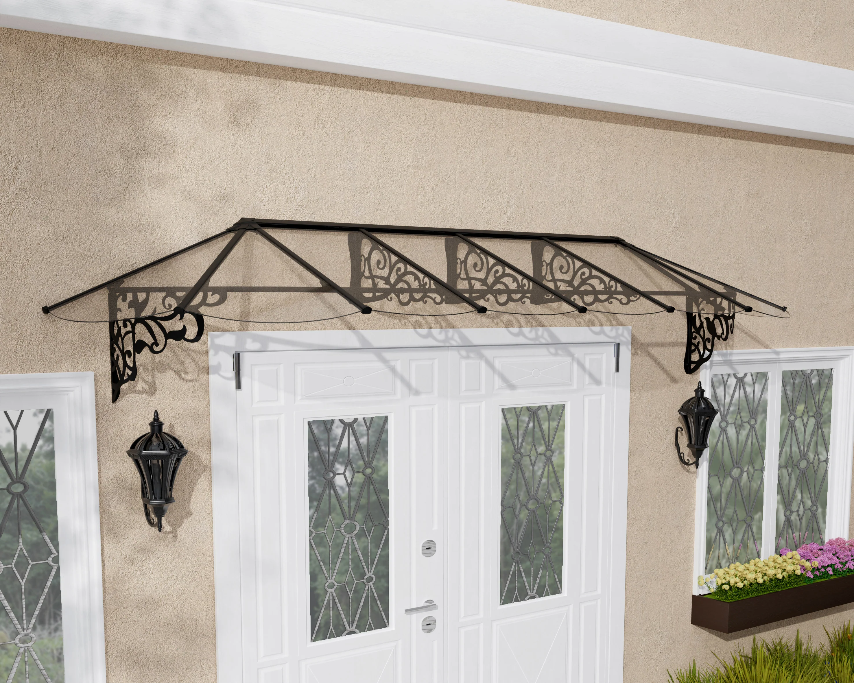 Lily 3.7m x 0.9m Door Canopy - Black Frame & Clear Polycarbonate - Image 6