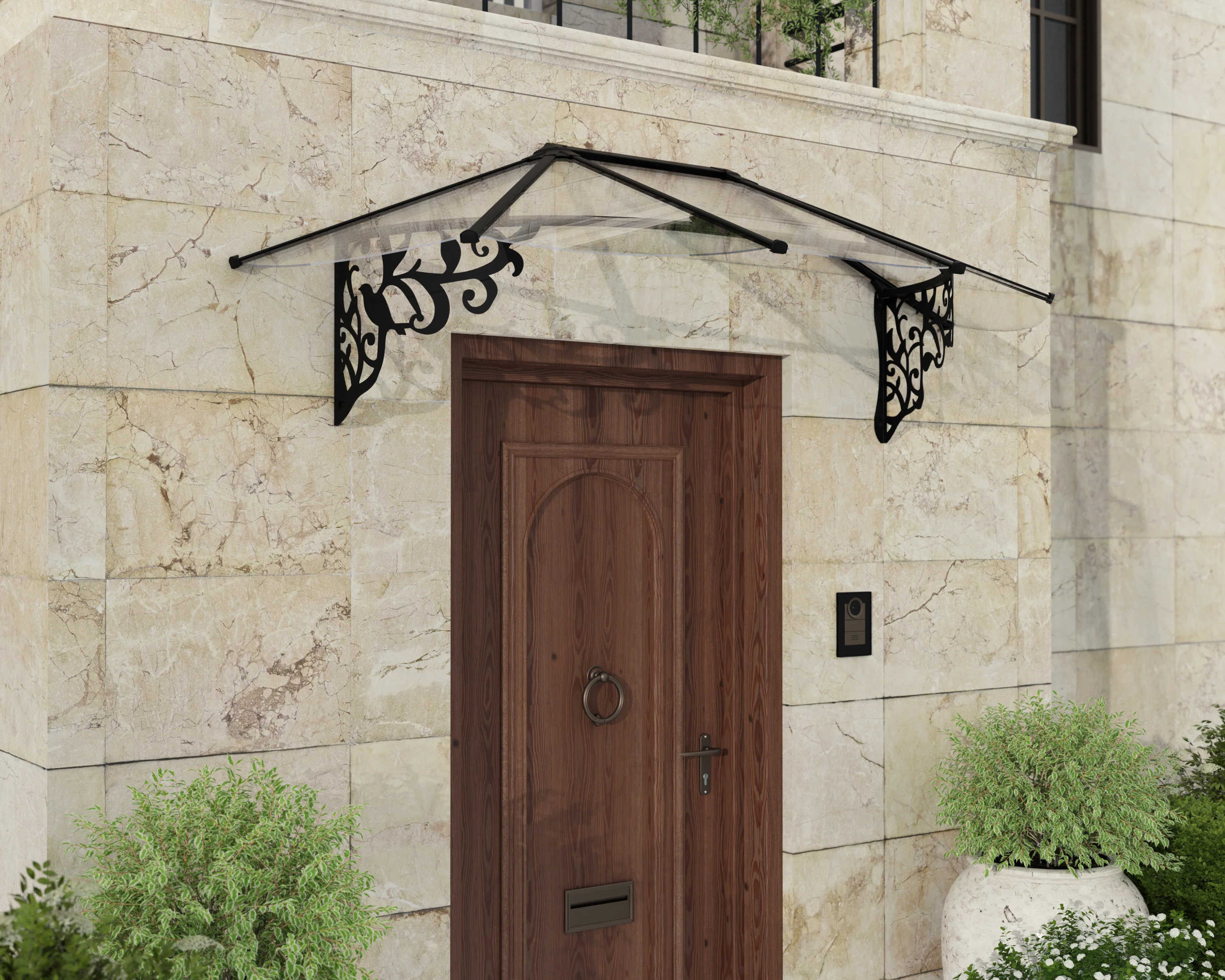 Lily 2.1m x 0.9m Door Canopy - Black Frame & Clear Acryl - Image 4