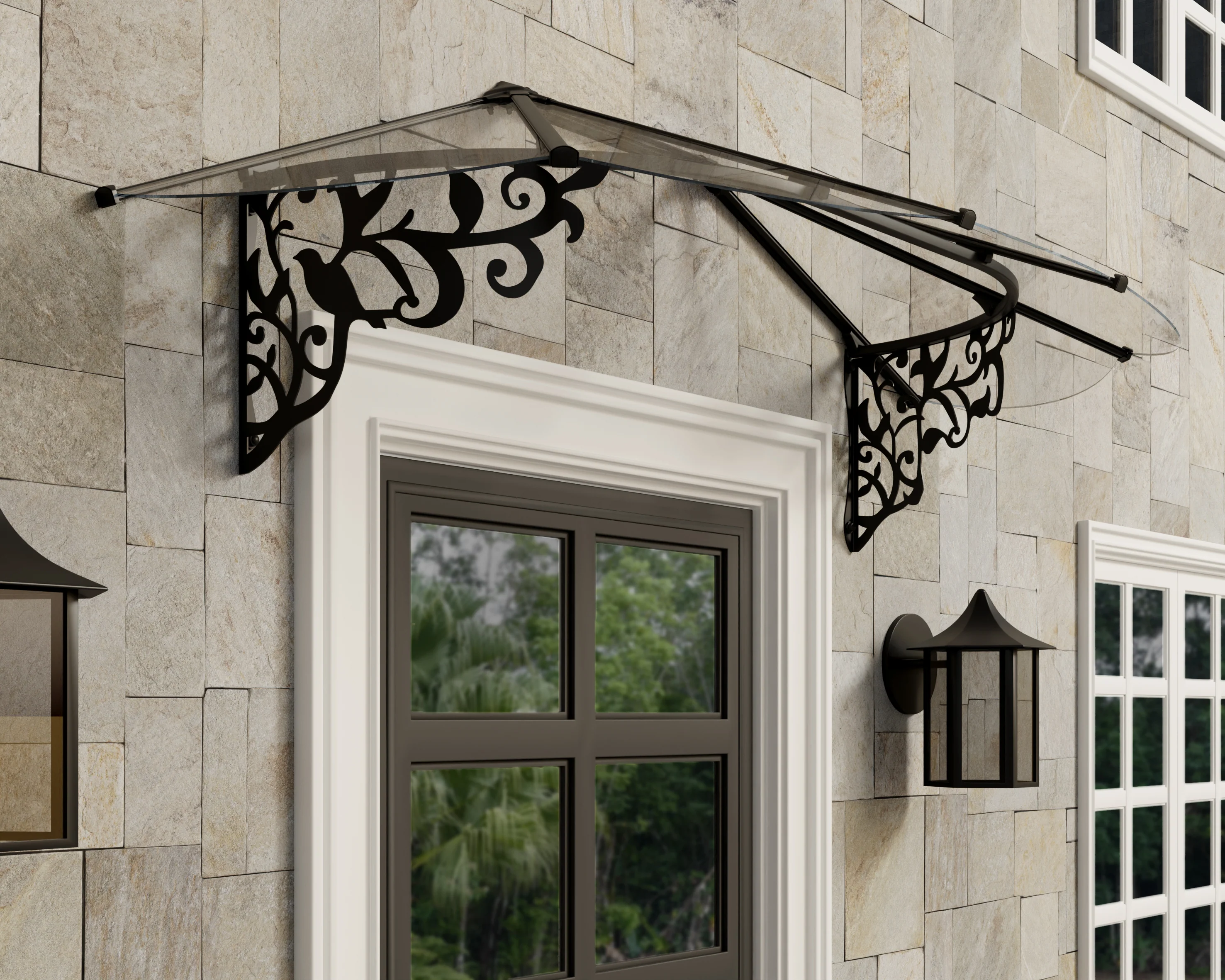 Lily 2.1m x 0.9m Door Canopy - Black Frame & Clear Acryl - Image 6