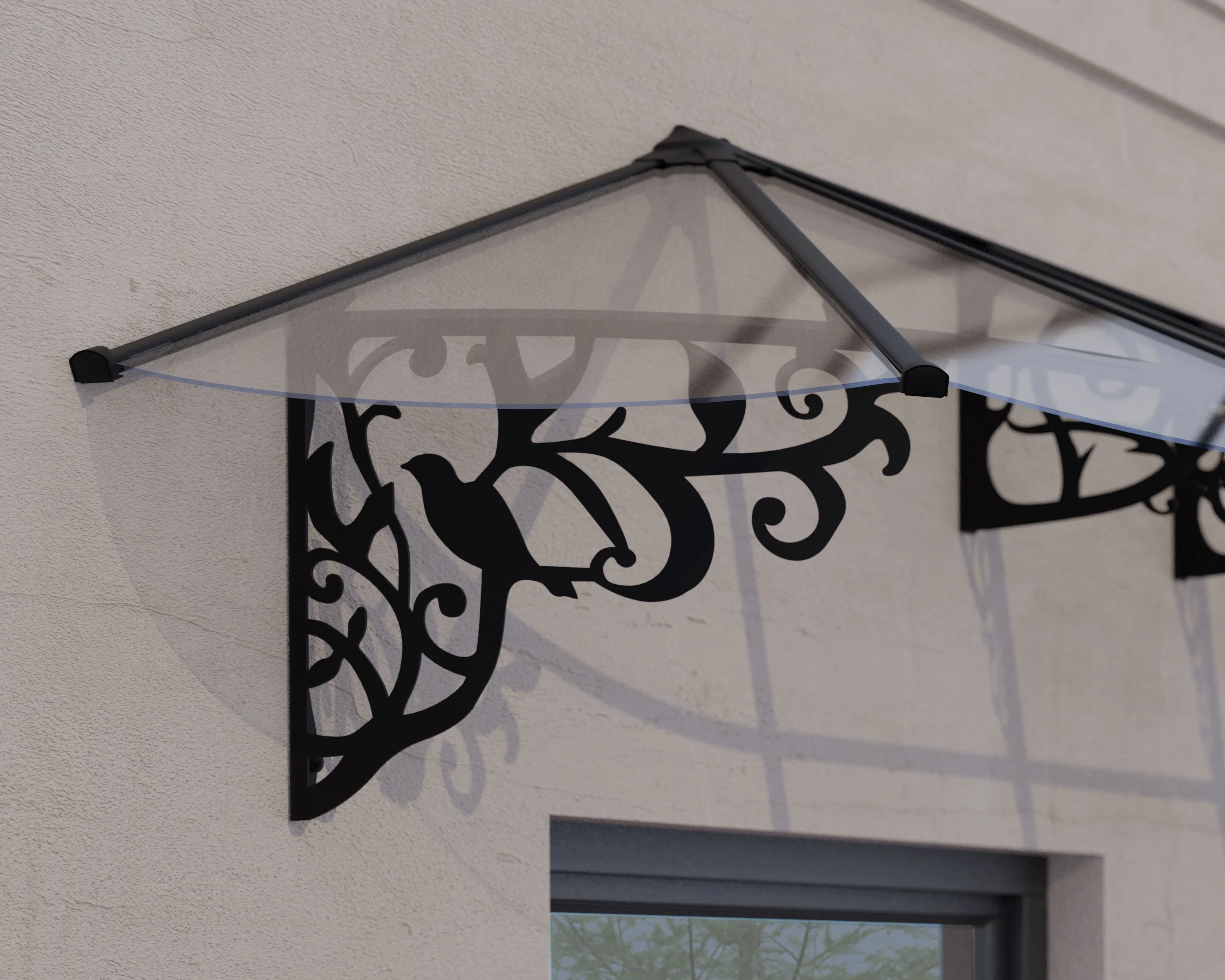 Lily 2.7m x 0.9m Door Canopy - Black Frame & Clear Polycarbonate - Image 2