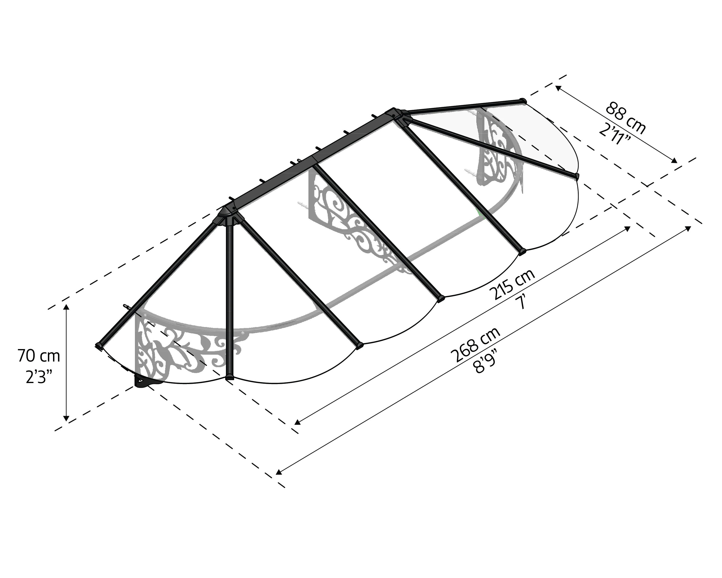 Lily 2.7m x 0.9m Door Canopy - Black Frame & Clear Polycarbonate - Image 4