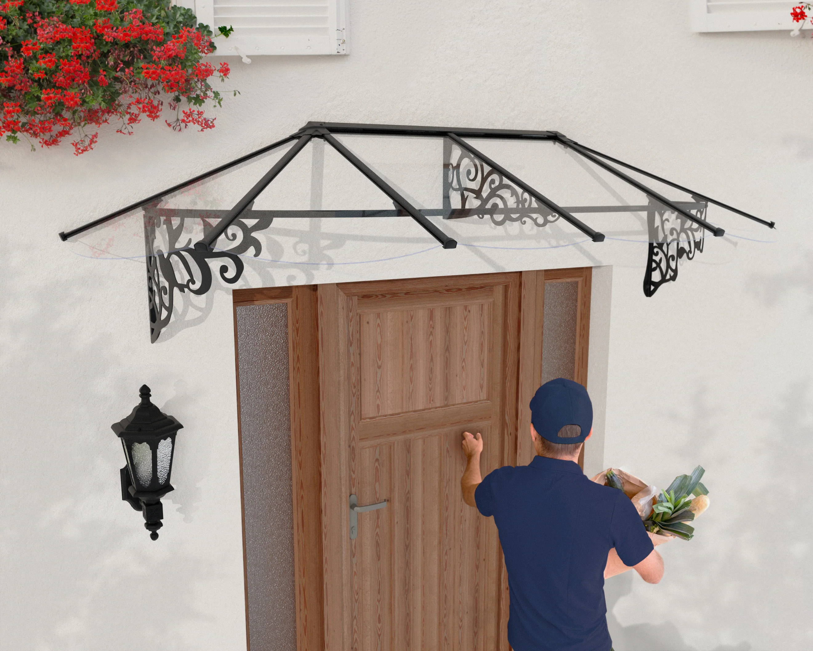 Lily 2.7m x 0.9m Door Canopy - Black Frame & Clear Polycarbonate - Image 5