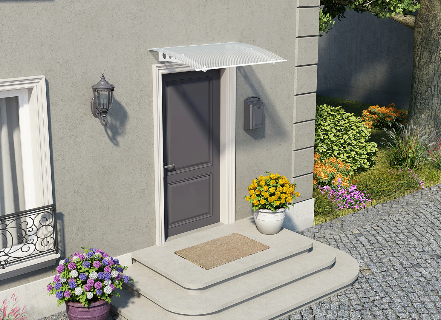 Lyra 1.4m x 0.9m Door Canopy - White Frame & Twinwall Polycarbonate - Image 6