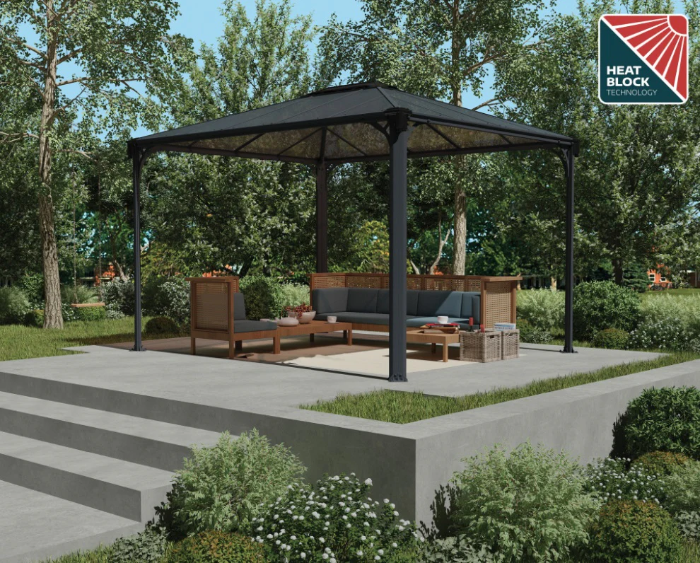 Martinique 3m x 3.6m Garden Gazebo in Grey Aluminium with Polycarbonate Roof - Image 2