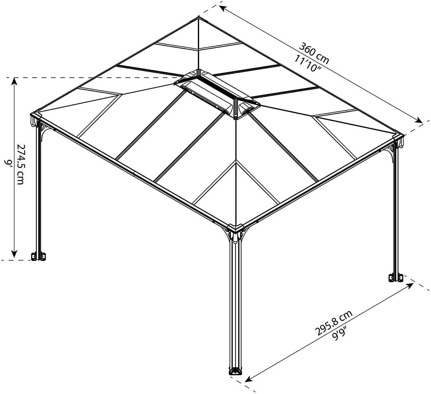 Martinique 3m x 3.6m Garden Gazebo in Grey Aluminium with Polycarbonate Roof - Image 4