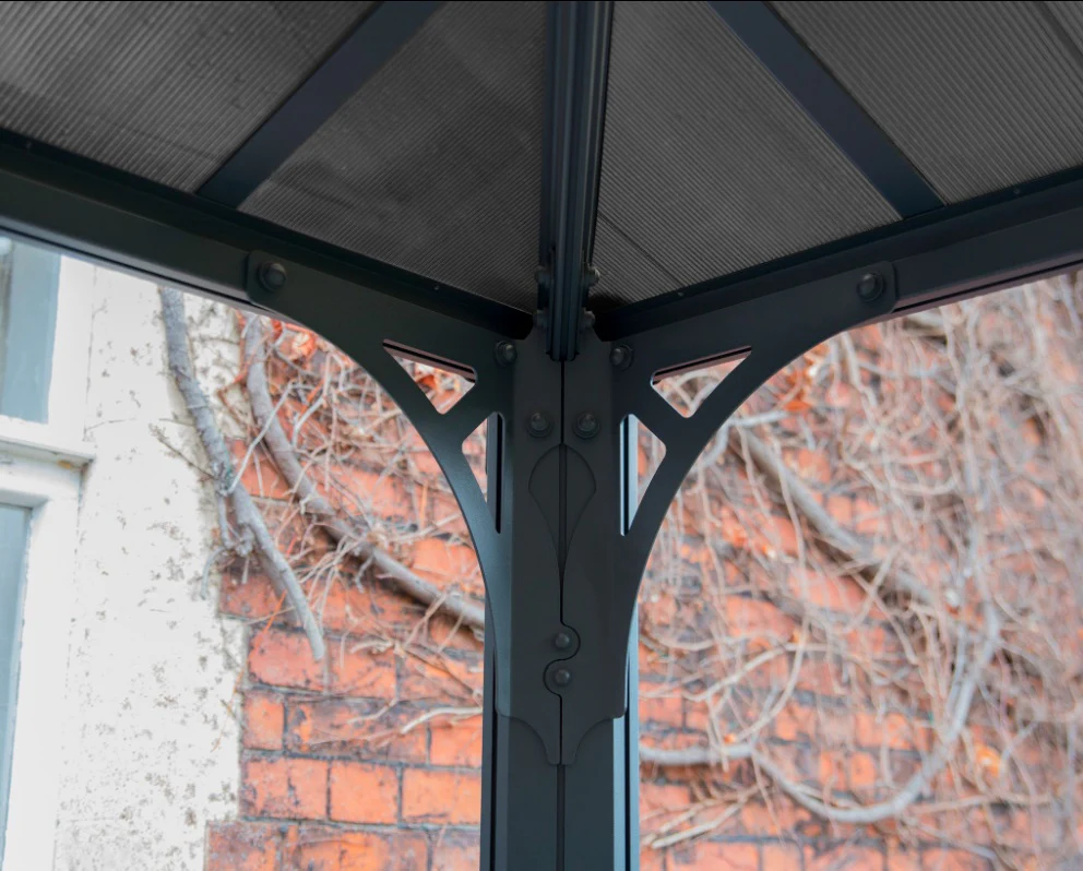 Martinique 3m x 3.6m Garden Gazebo in Grey Aluminium with Polycarbonate Roof - Image 7