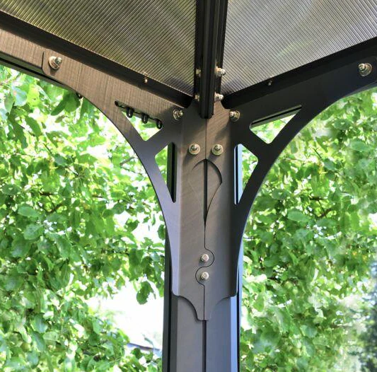 Martinique 3m x 4.3m Garden Gazebo in Grey Aluminium with Polycarbonate Roof - Image 13