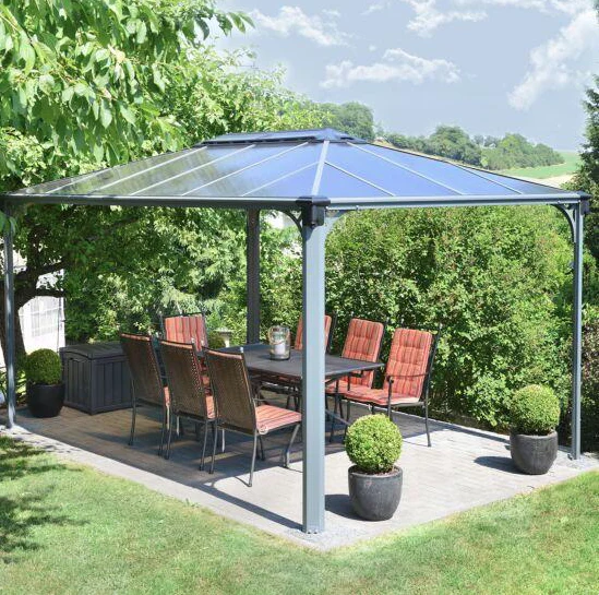 Martinique 3m x 4.3m Garden Gazebo in Grey Aluminium with Polycarbonate Roof - Image 2