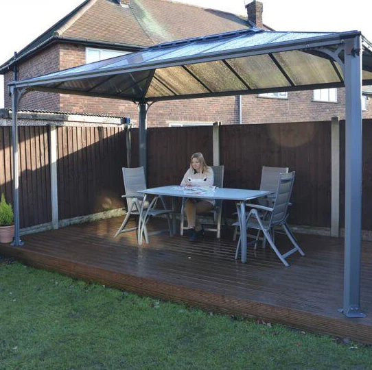 Martinique 3m x 4.3m Garden Gazebo in Grey Aluminium with Polycarbonate Roof - Image 3
