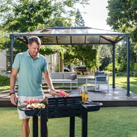 Martinique 3m x 4.3m Garden Gazebo in Grey Aluminium with Polycarbonate Roof - Image 4