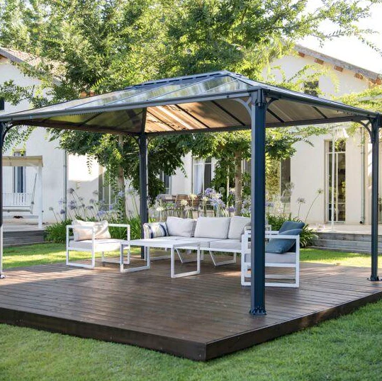 Martinique 3m x 4.3m Garden Gazebo in Grey Aluminium with Polycarbonate Roof - Image 5