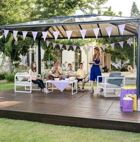 Martinique 3m x 4.3m Garden Gazebo in Grey Aluminium with Polycarbonate Roof - Image 6