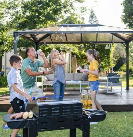 Martinique 3m x 4.3m Garden Gazebo in Grey Aluminium with Polycarbonate Roof - Image 7
