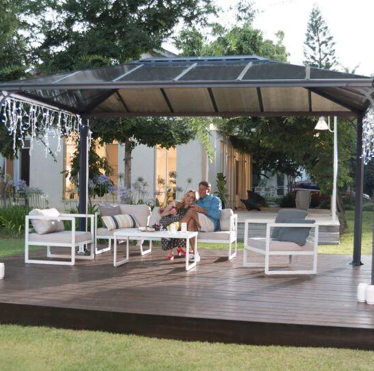 Martinique 3m x 4.3m Garden Gazebo in Grey Aluminium with Polycarbonate Roof - Image 9