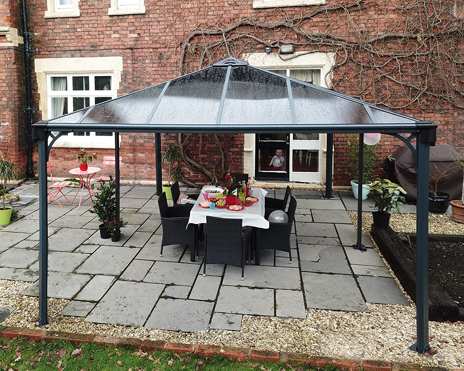 Martinique 3.6m x 5m Garden Gazebo in Grey Aluminium with Polycarbonate Roof - Image 5