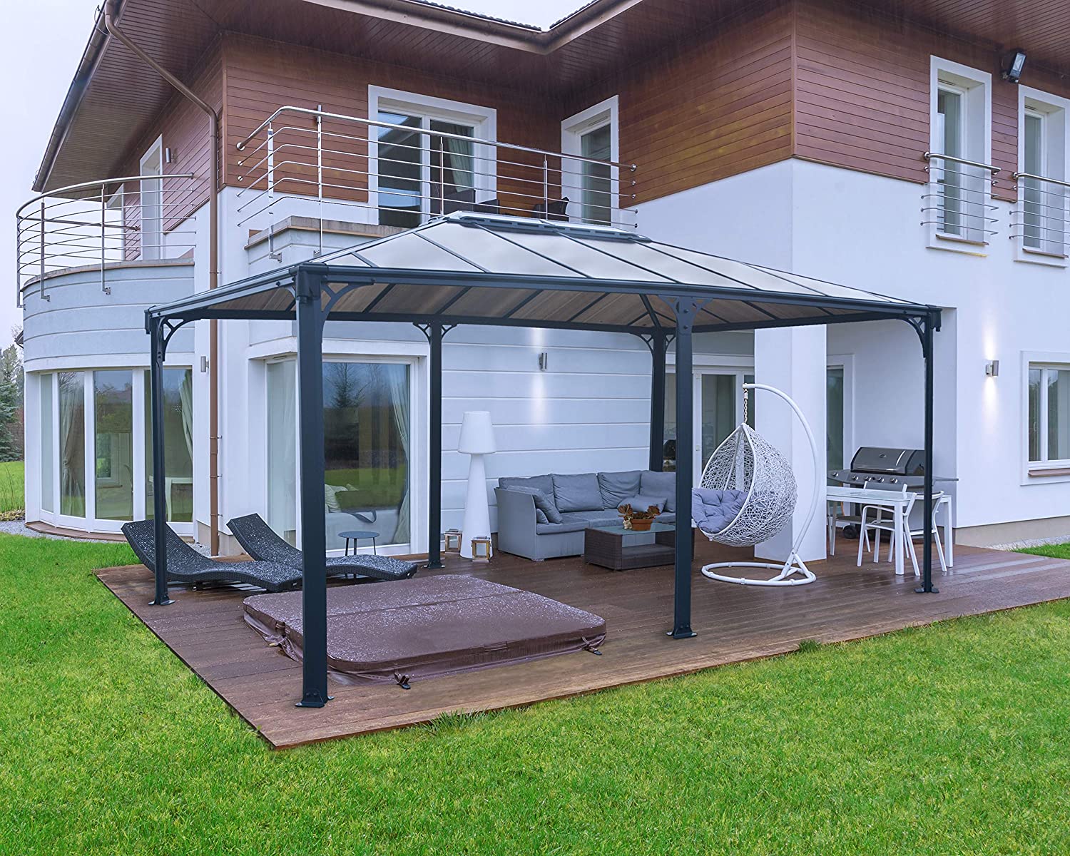 Martinique 3.6m x 5m Garden Gazebo in Grey Aluminium with Polycarbonate Roof - Image 6
