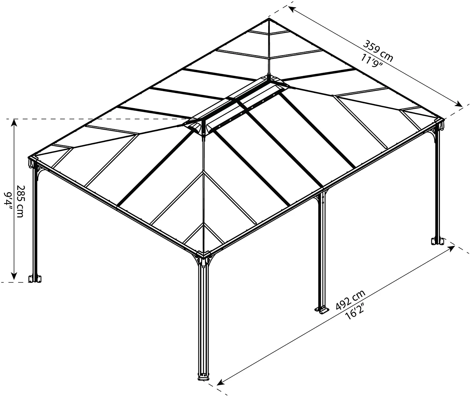 Martinique 3.6m x 5m Garden Gazebo in Grey Aluminium with Polycarbonate Roof - Image 9