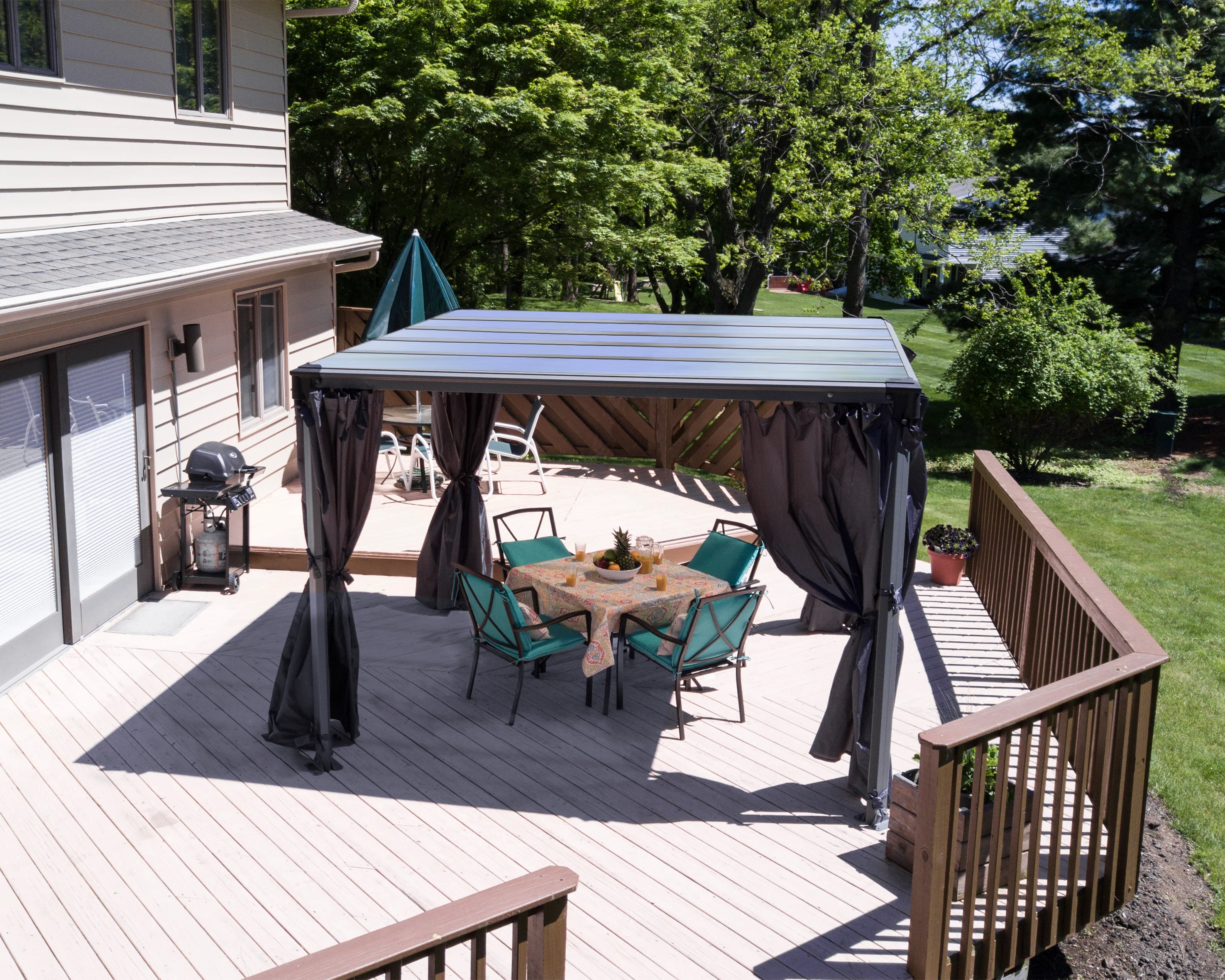 Milano 3m x 4.26m Garden Gazebo in Grey with Polycarbonate Flat Roof - Image 10
