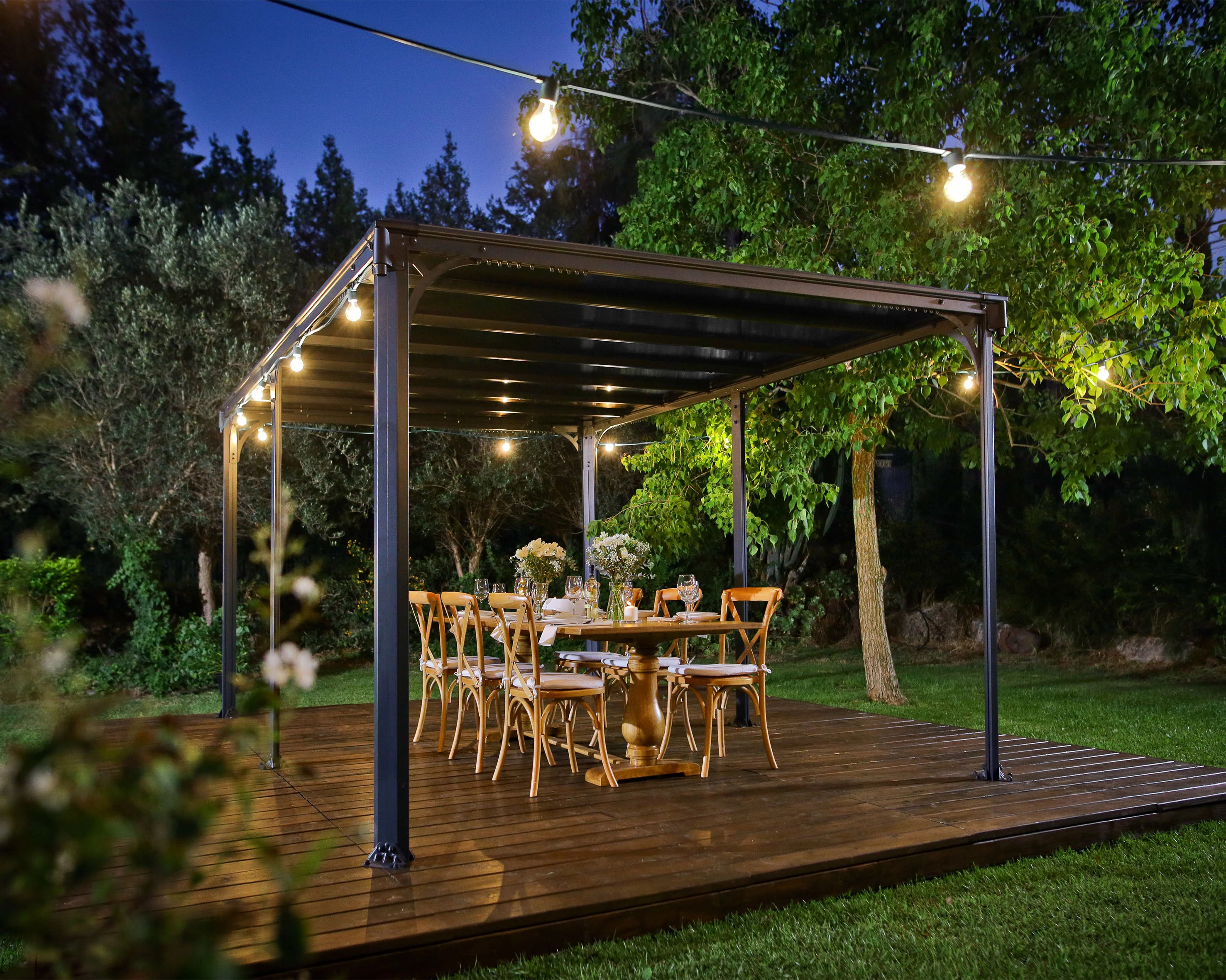 Milano 3m x 4.26m Garden Gazebo in Grey with Polycarbonate Flat Roof - Image 2