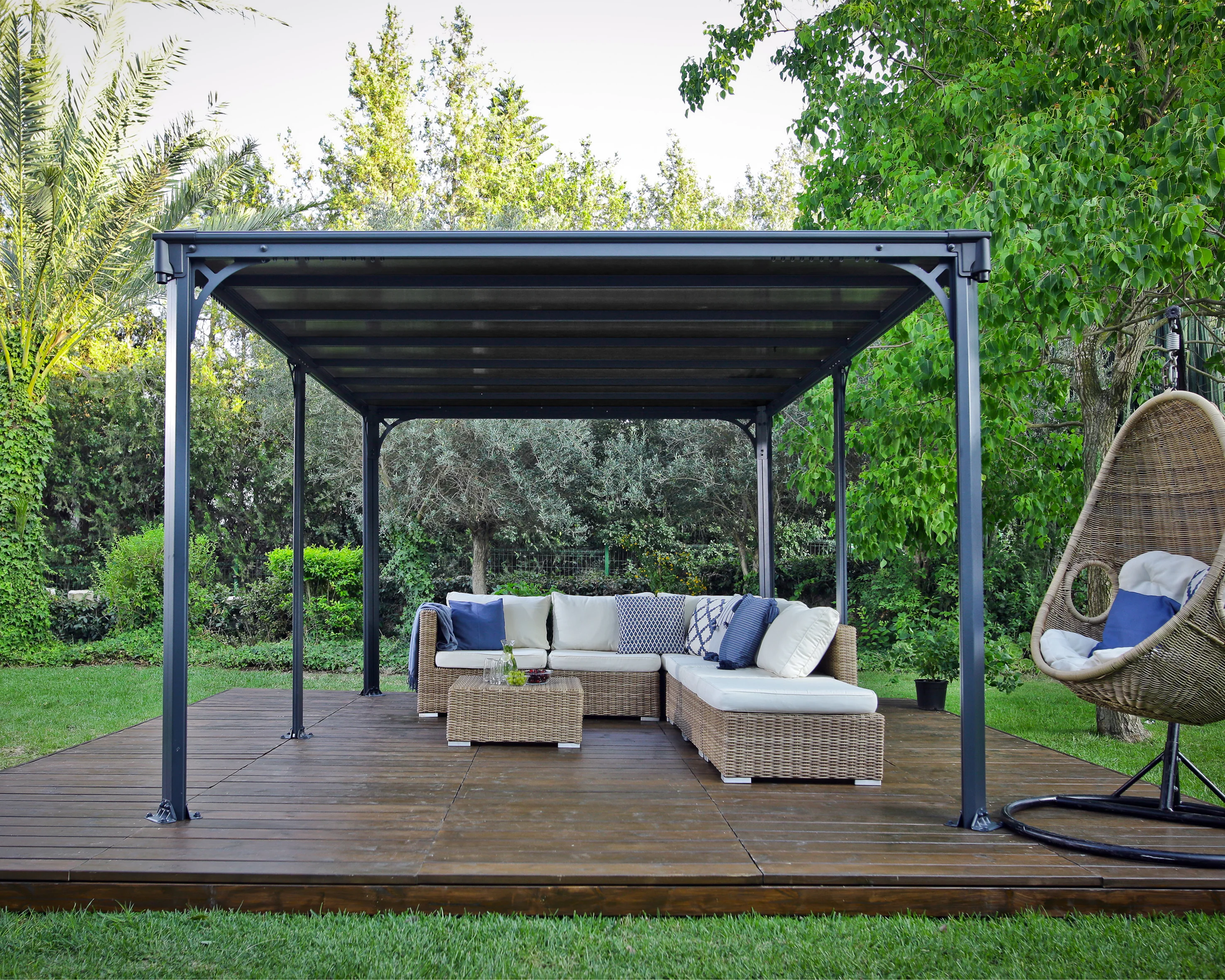 Milano 3m x 4.26m Garden Gazebo in Grey with Polycarbonate Flat Roof - Image 4