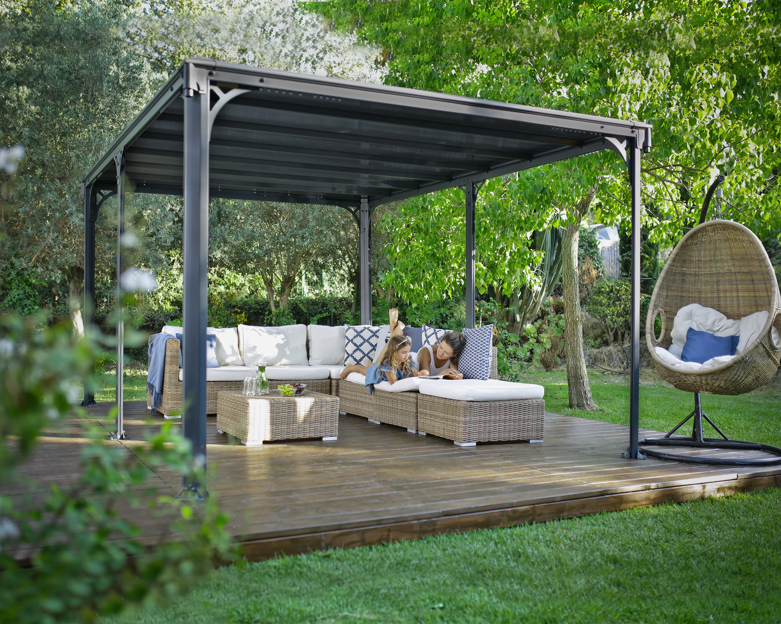 Milano 3m x 4.26m Garden Gazebo in Grey with Polycarbonate Flat Roof - Image 5