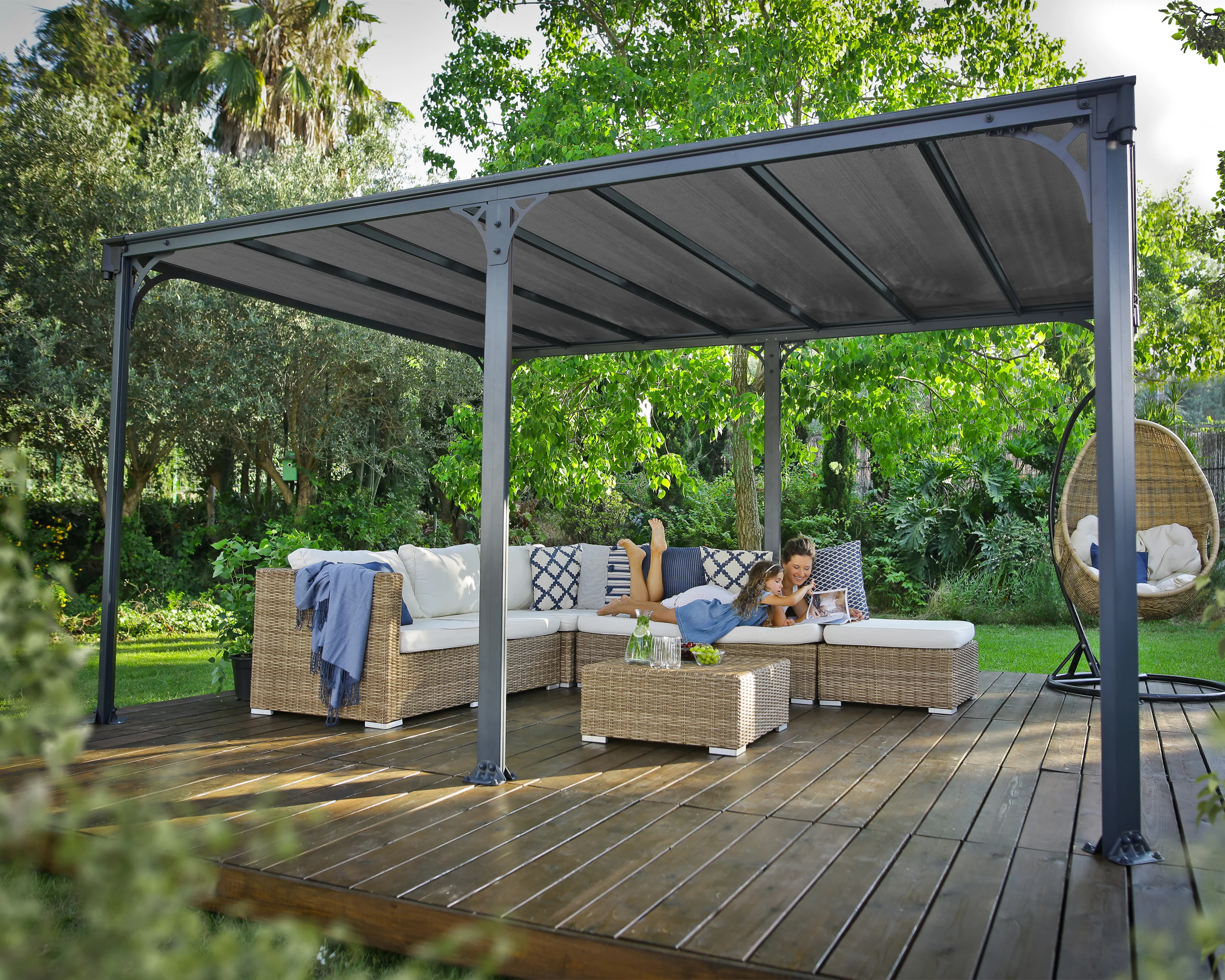 Milano 3m x 4.26m Garden Gazebo in Grey with Polycarbonate Flat Roof - Image 6
