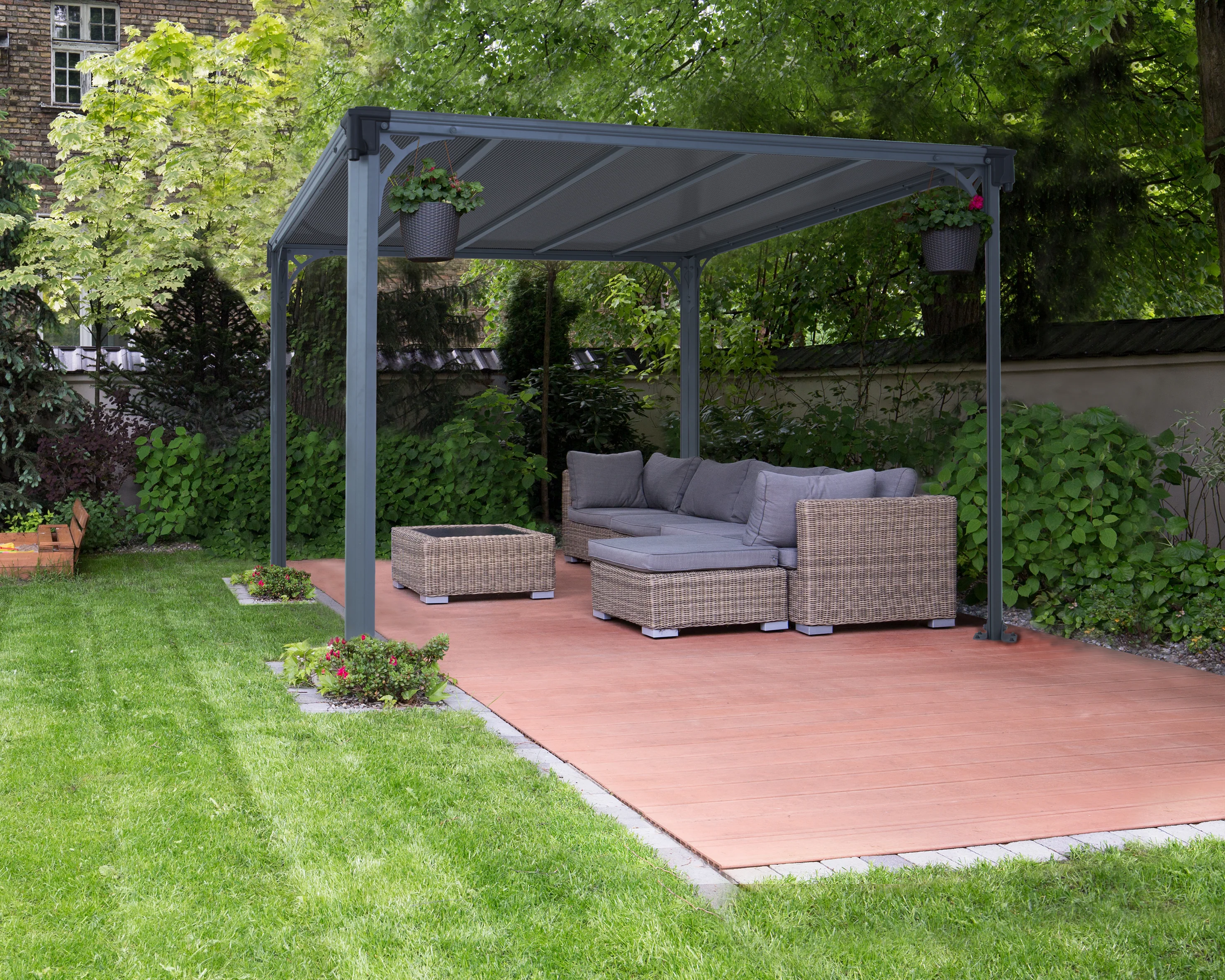 Milano 3m x 4.26m Garden Gazebo in Grey with Polycarbonate Flat Roof - Image 8