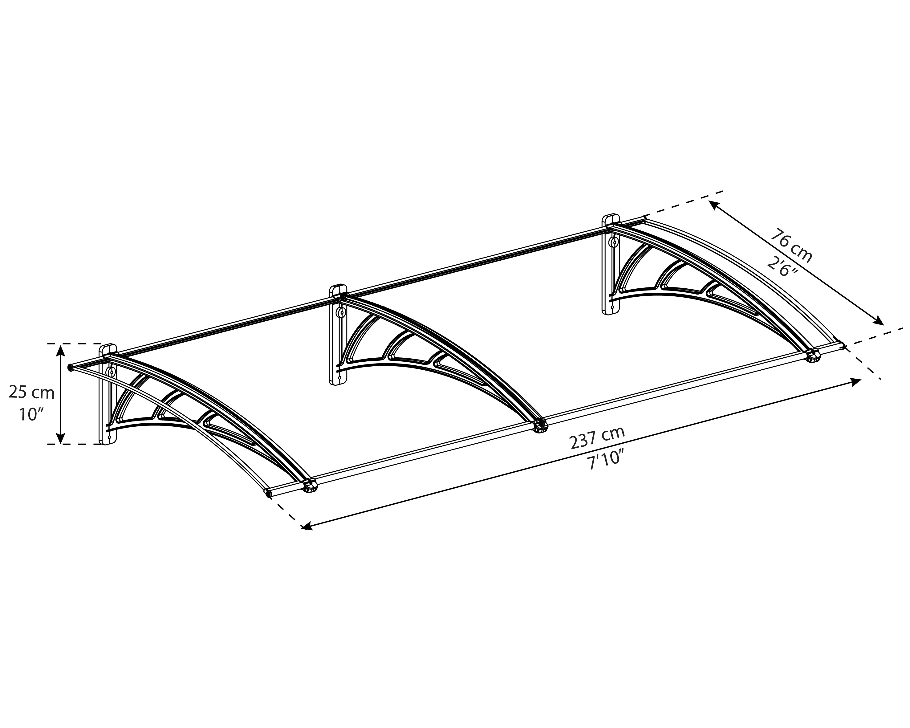 Neo 2.4m x 0.75m Door Canopy - Grey Frame & Twinwall Polycarbonate - Image 5