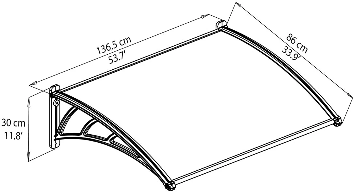 Neo 1.4m x 0.75m Door Canopy - Grey Frame & Twinwall Polycarbonate - Image 3
