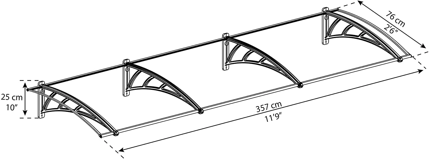 Neo 3.5m x 0.75m Door Canopy - Grey Frame & Twinwall Polycarbonate - Image 4