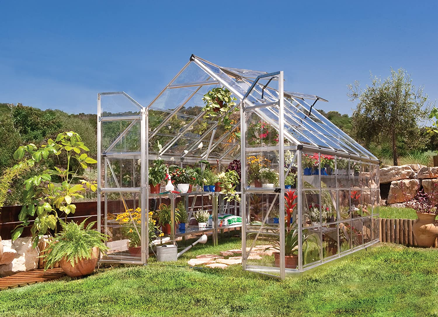 Octave 8' x 12' Greenhouse - Silver Frame & Clear Polycarbonate Panels - Image 2