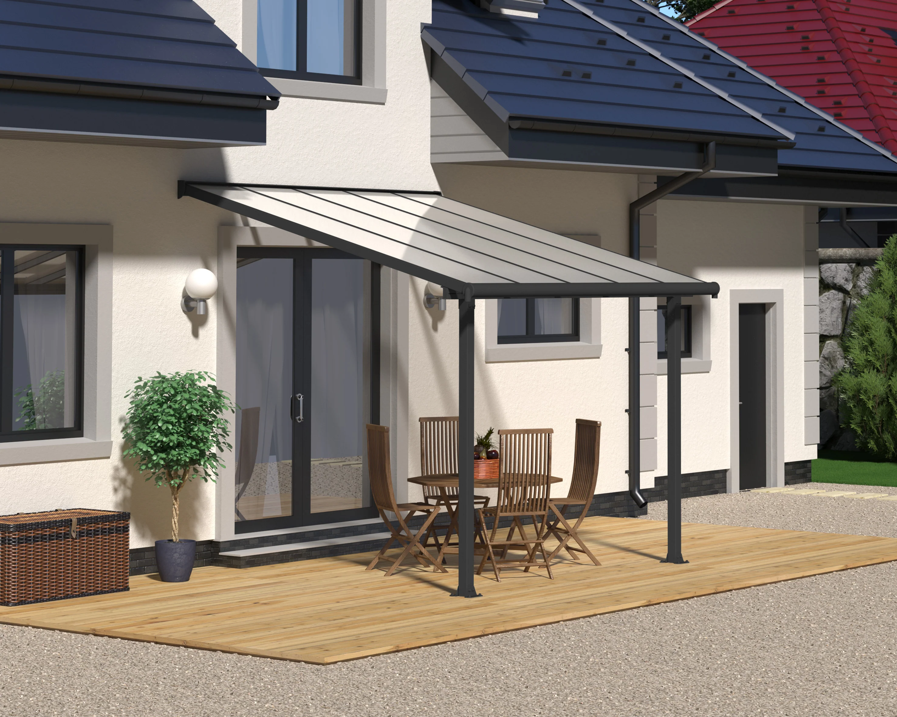 Olympia Patio Cover 3m x 3m - Grey Frame & Clear Polycarbonate