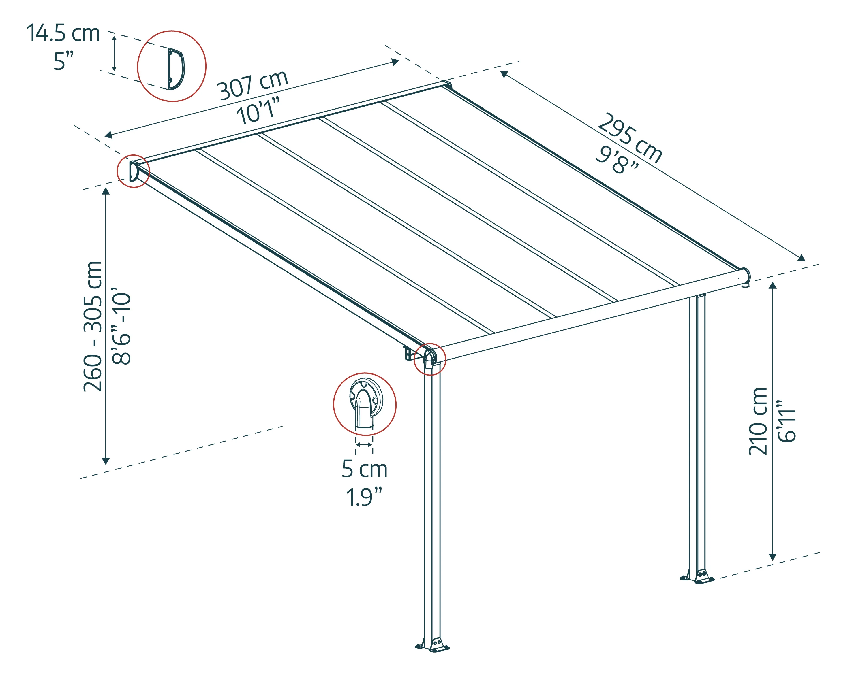 Olympia Patio Cover 3m x 3m - Grey Frame & Clear Polycarbonate - Image 4