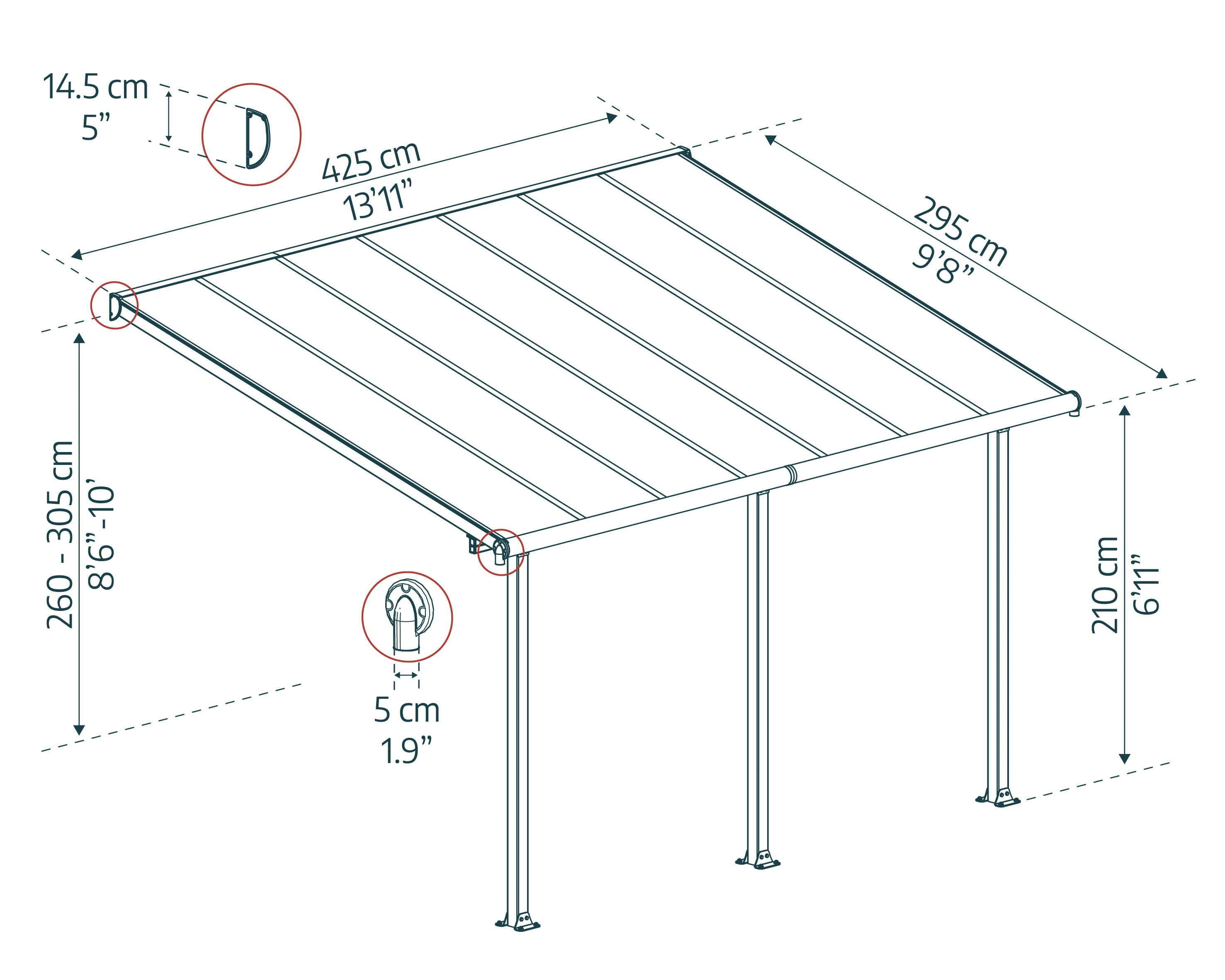 Olympia Patio Cover 3m x 4.3m - Grey Frame & Clear Polycarbonate - Image 3