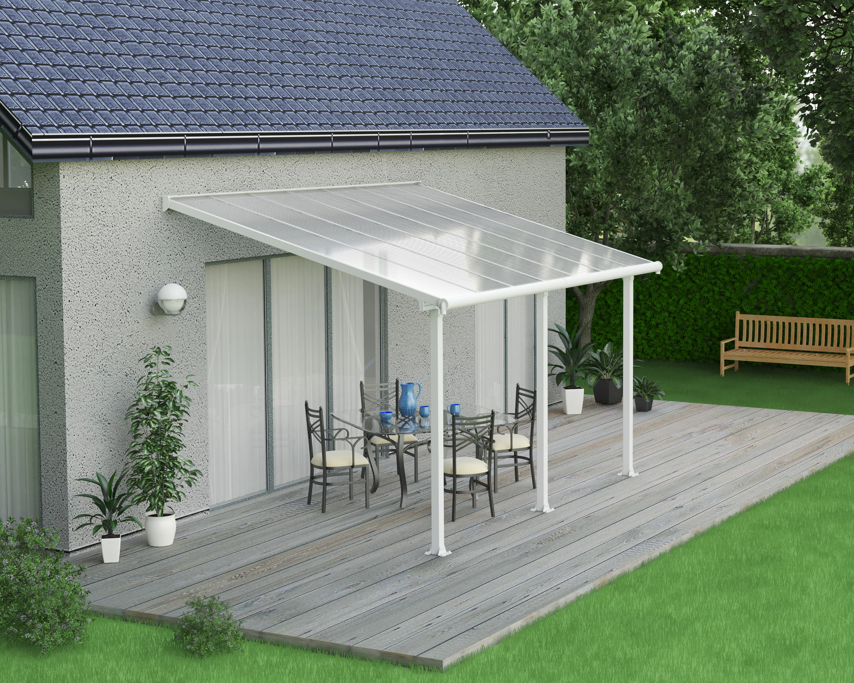Olympia Patio Cover 3m x 4.3m - White Frame & Clear Polycarbonate