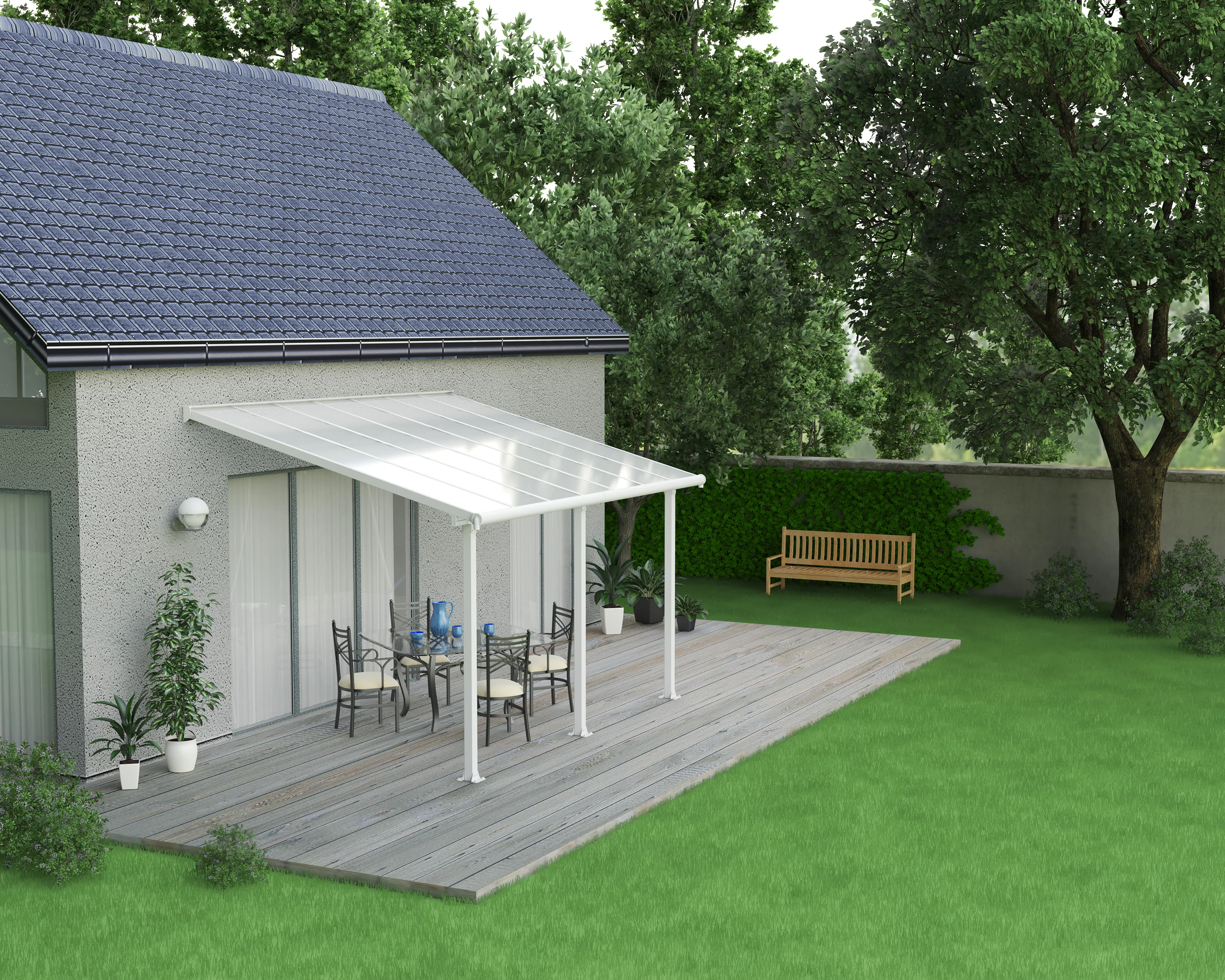 Olympia Patio Cover 3m x 4.3m - White Frame & Clear Polycarbonate - Image 6