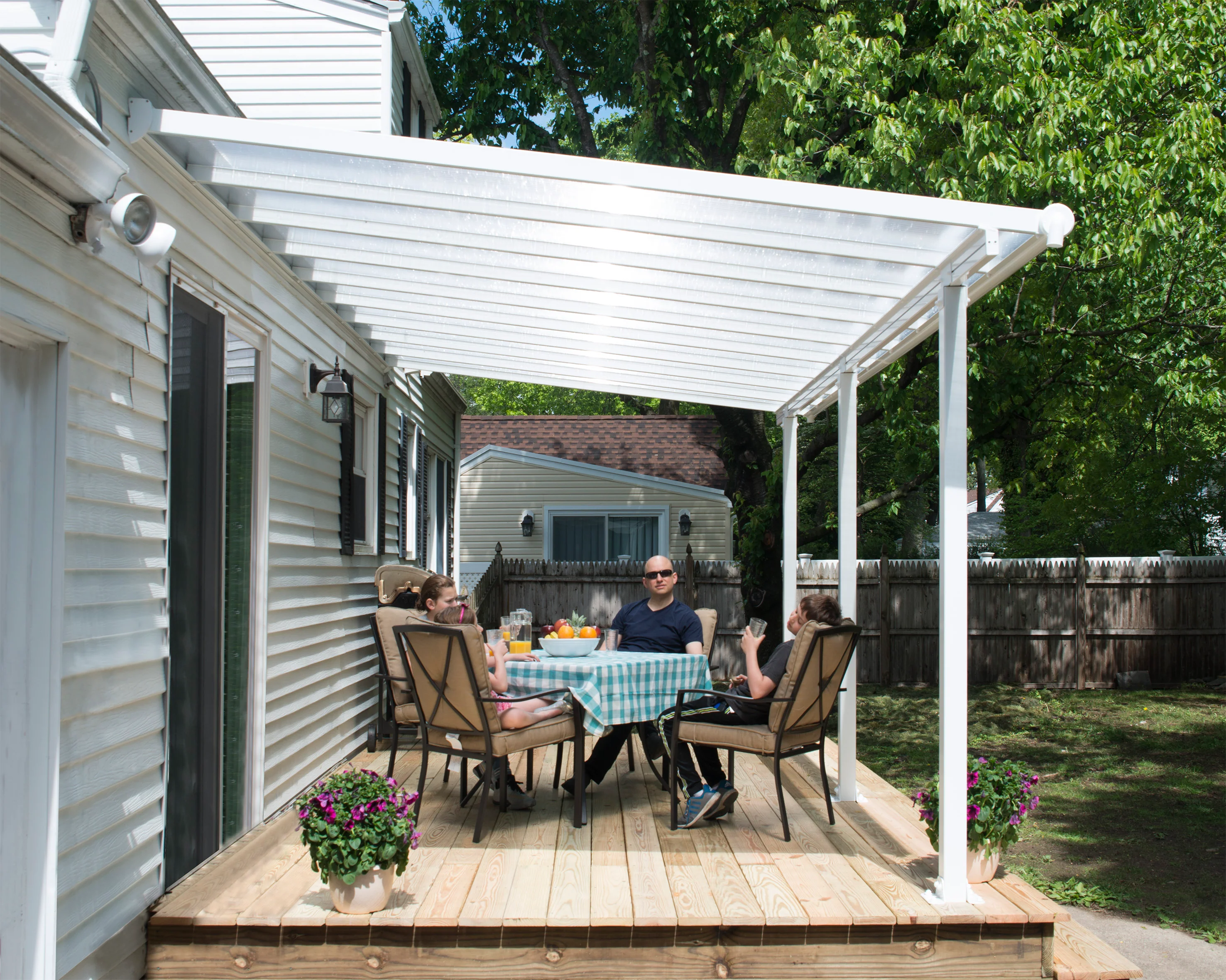Olympia Patio Cover 3m x 5.5m - White Frame & Clear Polycarbonate - Image 2