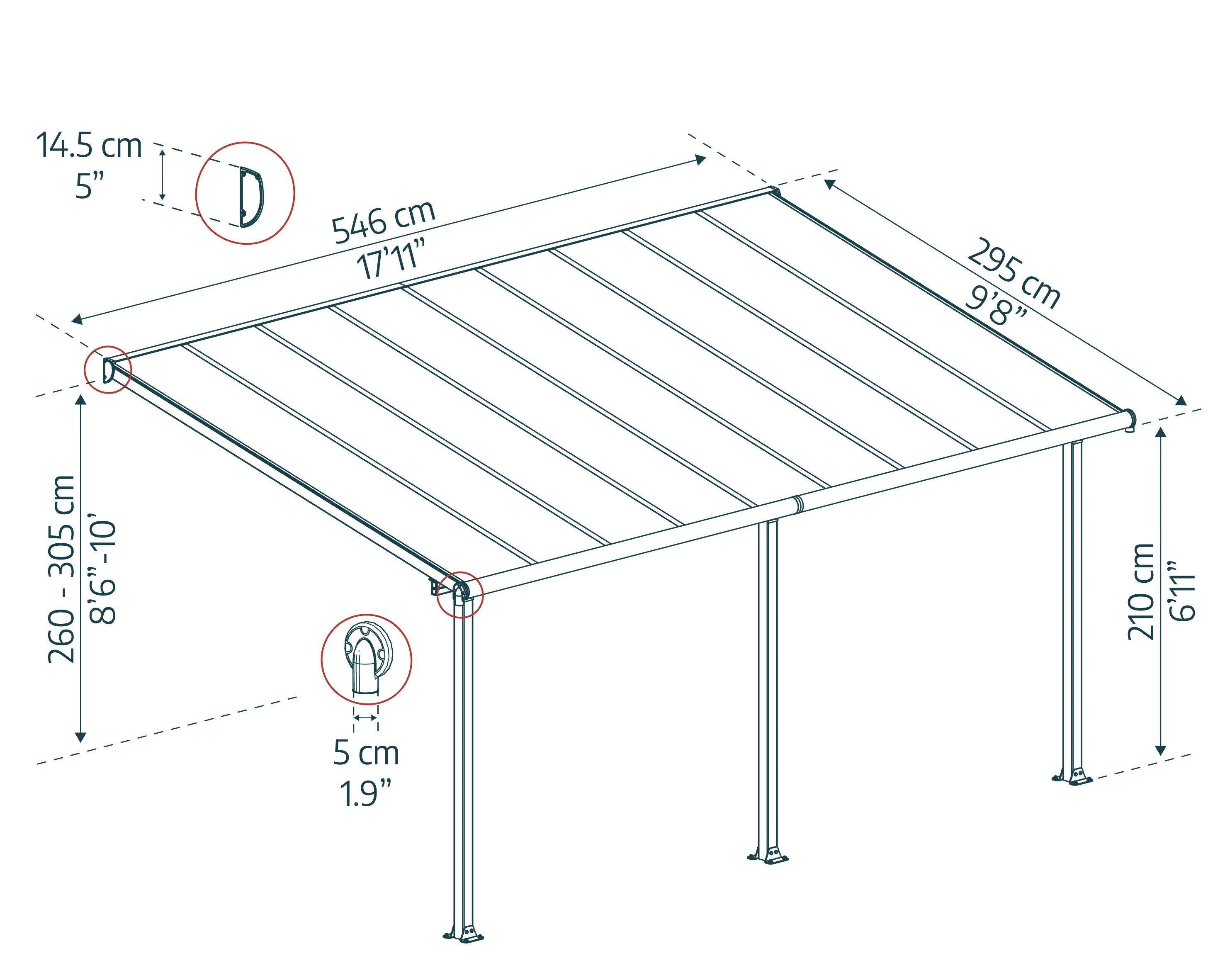 Olympia Patio Cover 3m x 5.5m - White Frame & Clear Polycarbonate - Image 3