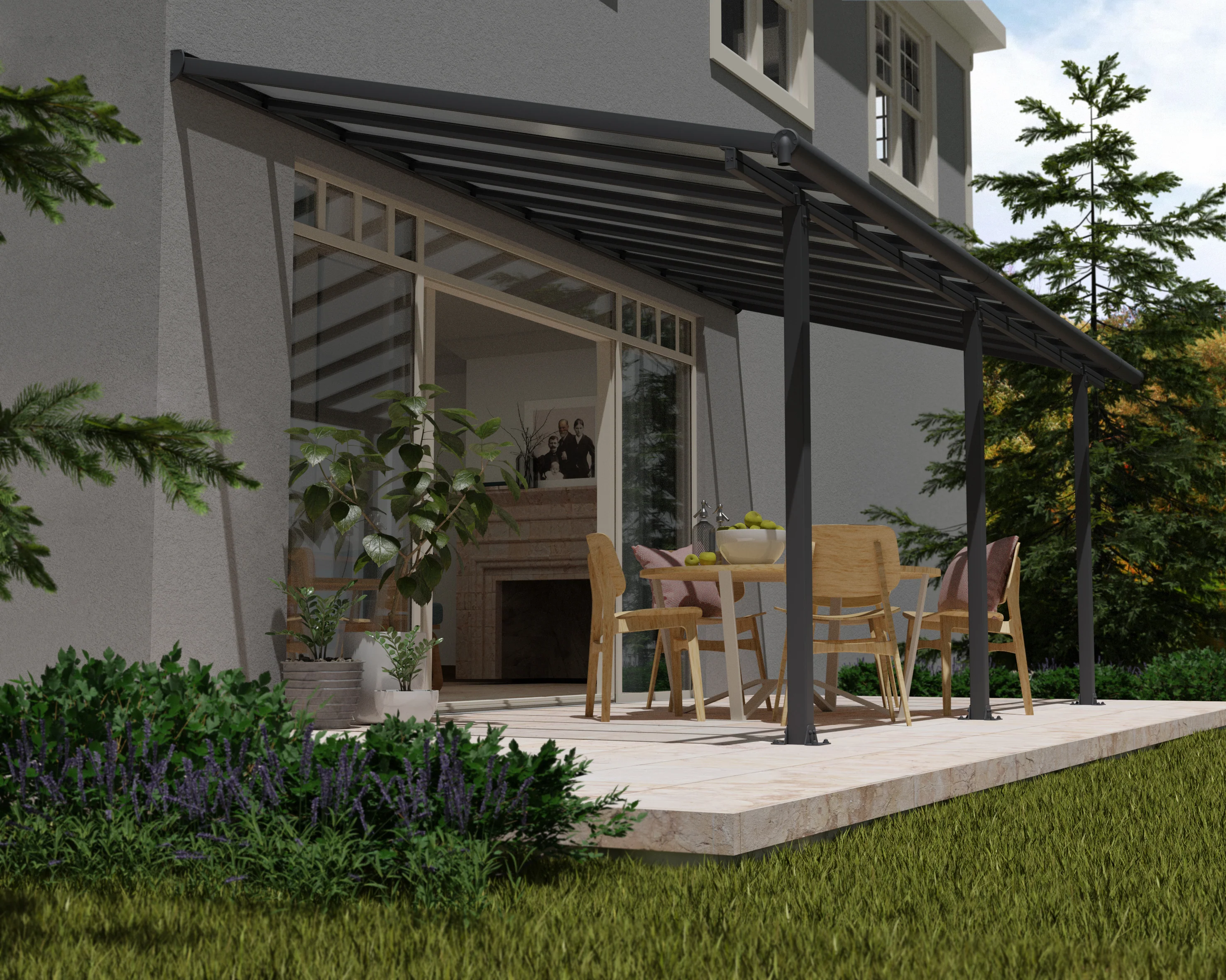 Olympia Patio Cover 3m x 6.2m - Grey Frame & Clear Polycarbonate