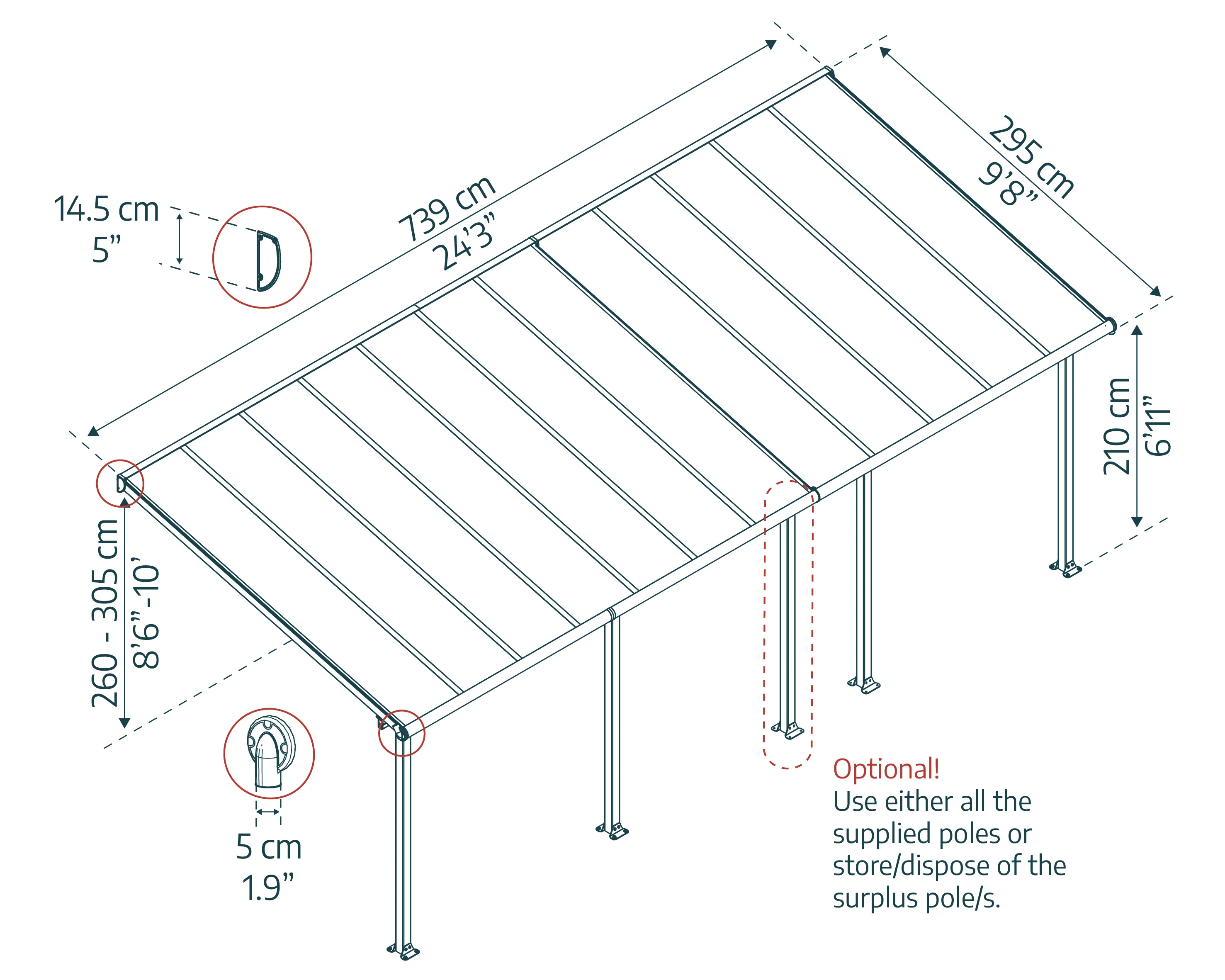 Olympia Patio Cover 3m x 7.4m - Grey Frame & Clear Polycarbonate - Image 3